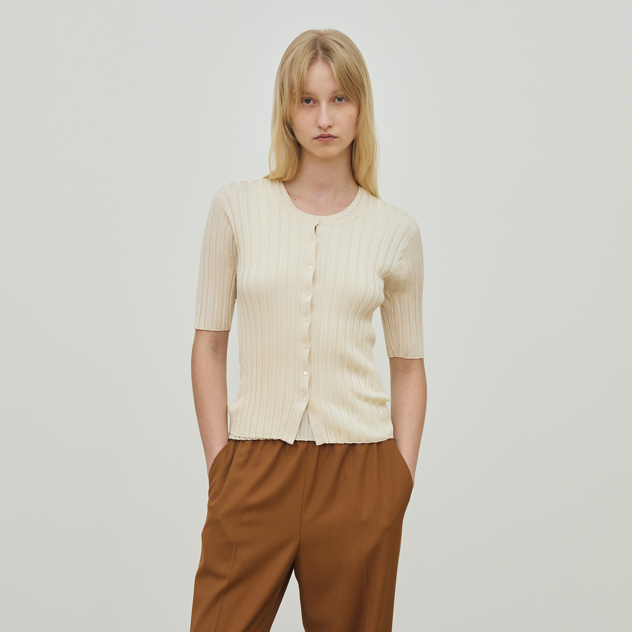 ドメスティックスパンシルク ハーフスリーブカーディガン