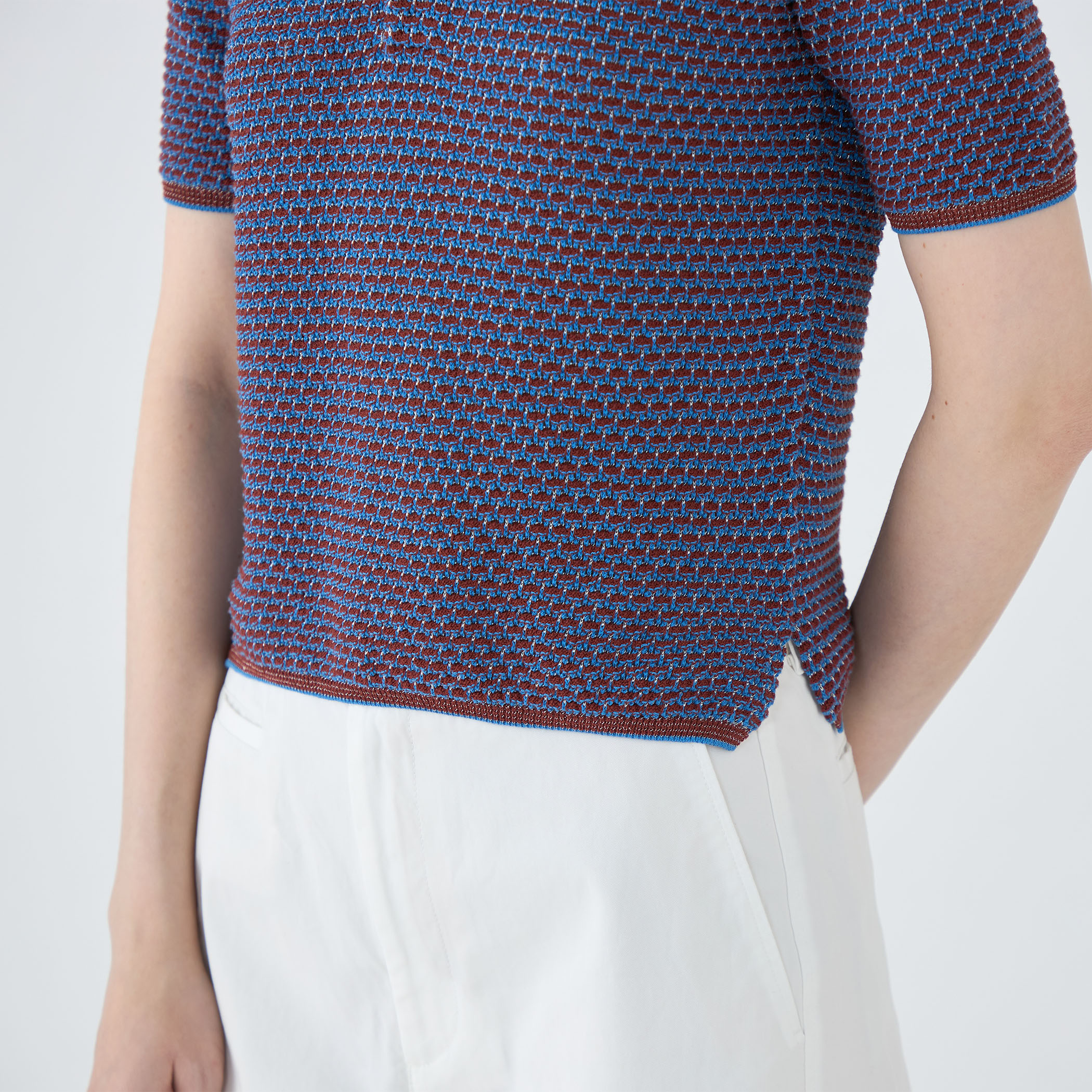 コットンナイロンラメボーダー ポロプルオーバー｜トゥモローランド