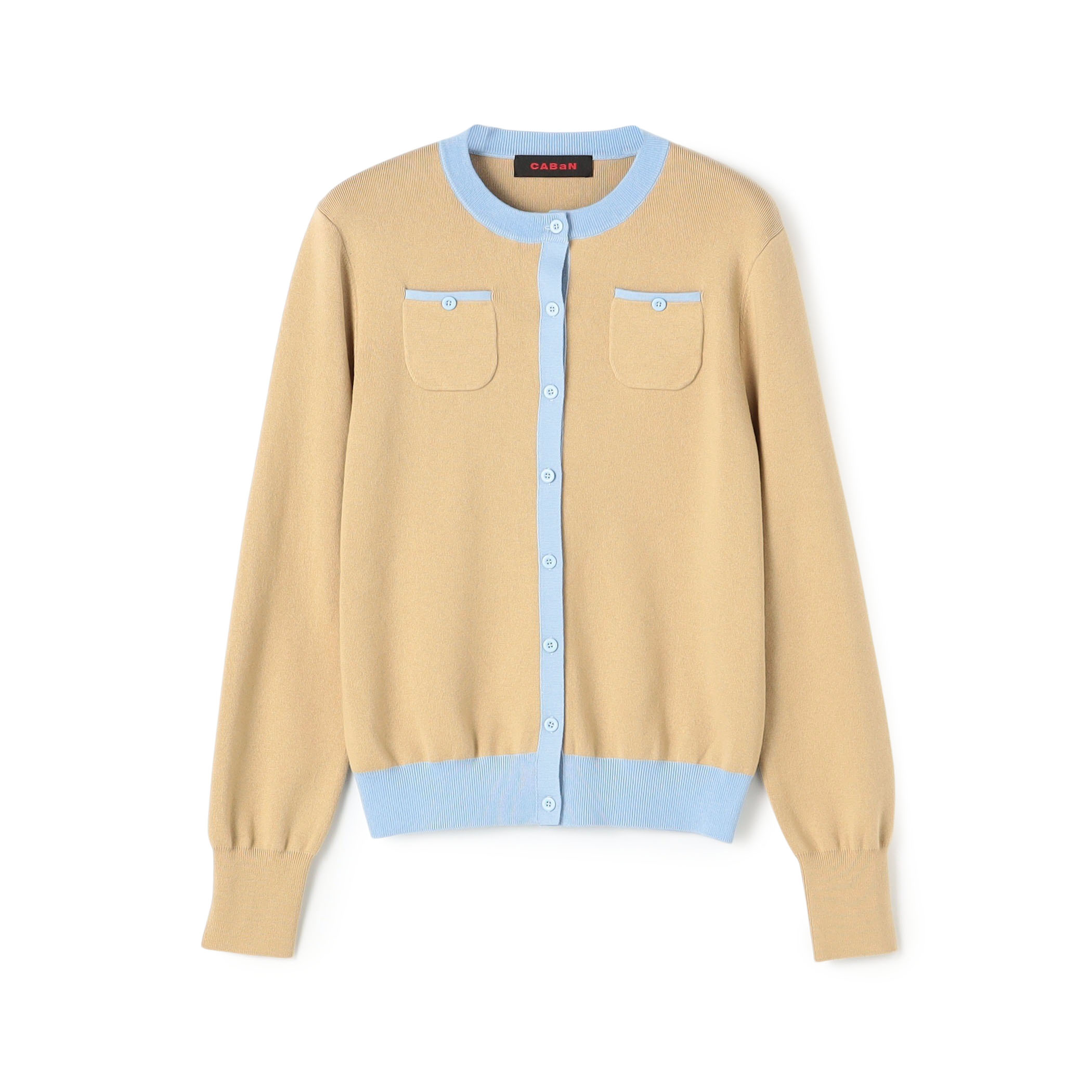 コットンカシミヤ バイカラークルーネックカーディガン