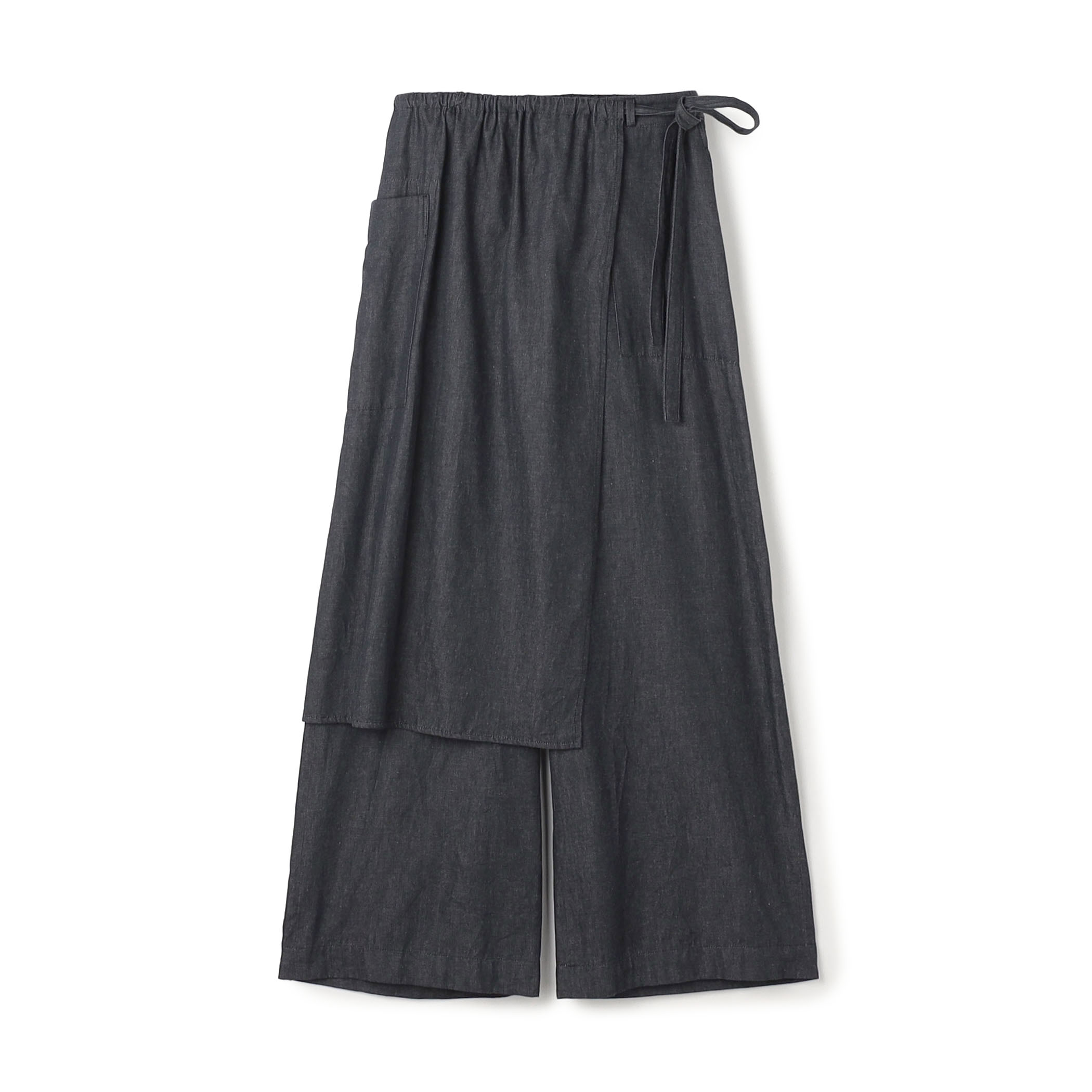コットンダンガリー エプロン付きイージーパンツ