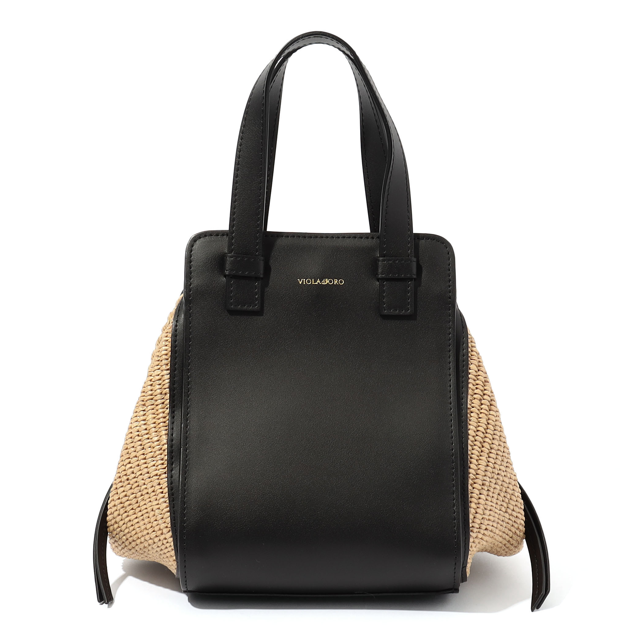 VIOLAd'ORO SANDRO ラフィア レザーコンビ ハンドバッグ