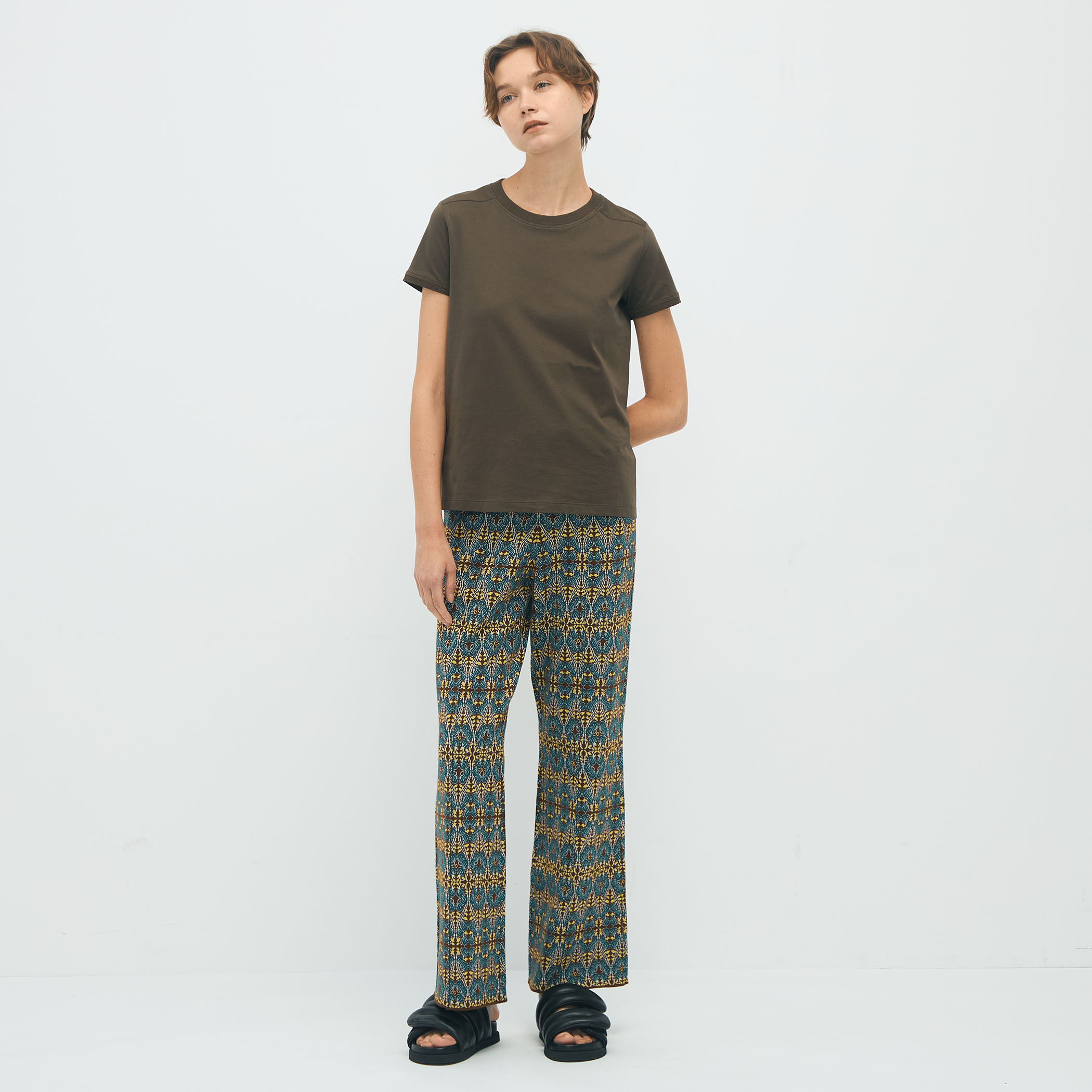 CABaN コットンカシミヤ フラワータイルジャカード フレアパンツ caban（キャバン）の「□CABaN コットンカシミヤ フラワータイル