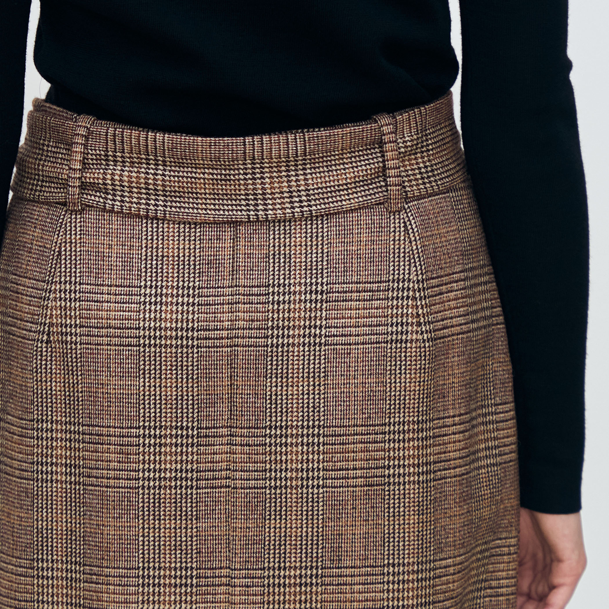 トゥモローランド collection チェック タックスカート シックバーガンディー アシンメトリータックスカート