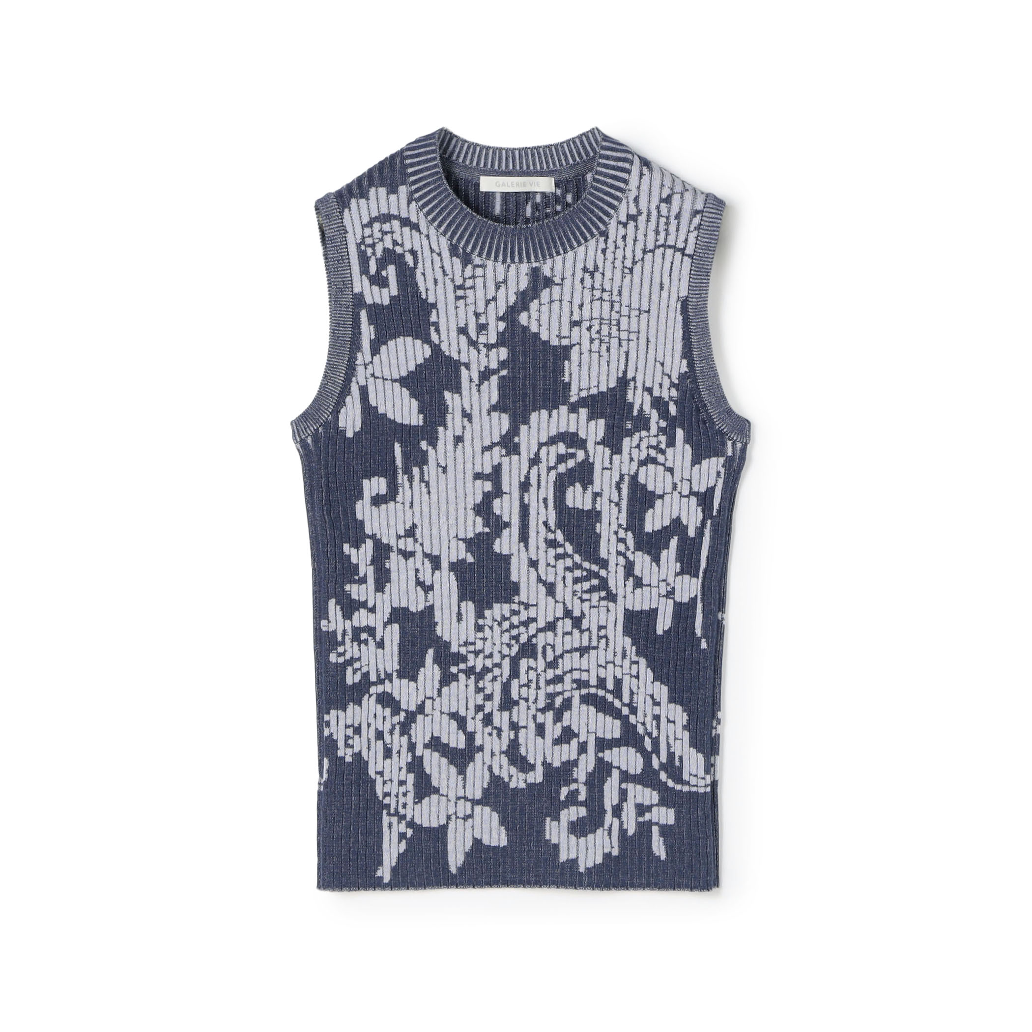 コットンリブペイズリーノースリーブプルオーバーー