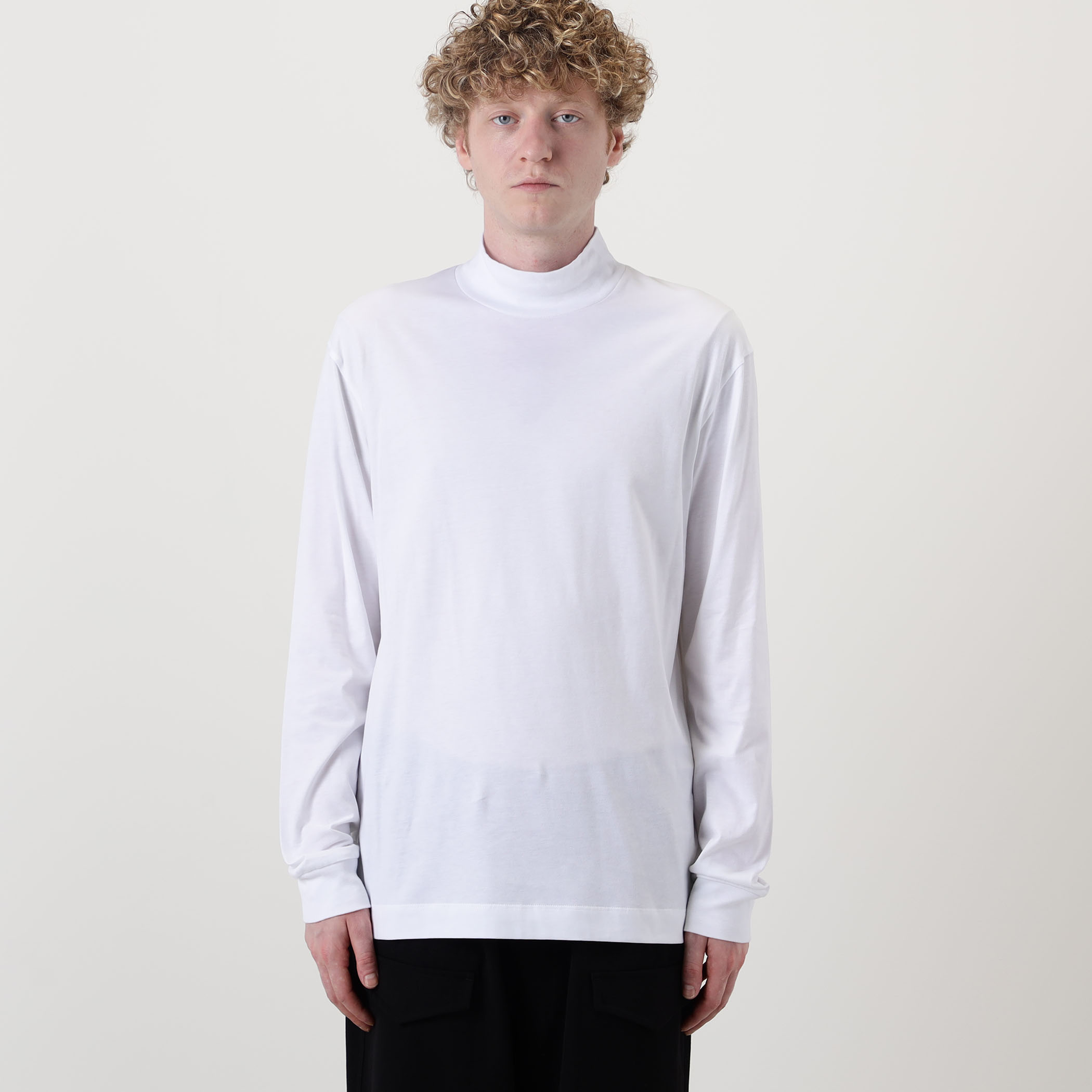 SUNSPEL ブラッシュドコットン ロングスリーブ モックネックTシャツ