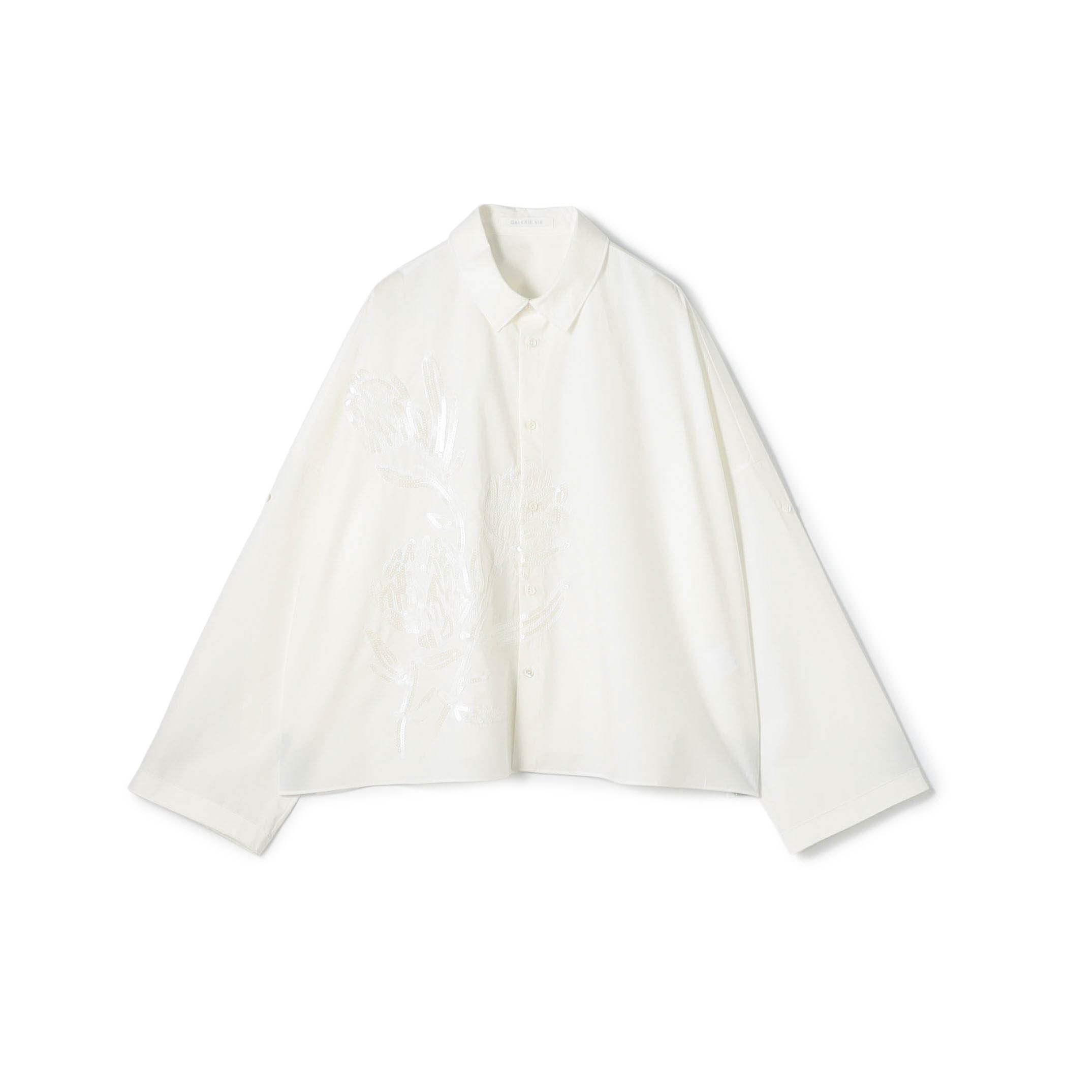 コットンポプリンエンブロイダリー ワイドバランスシャツ