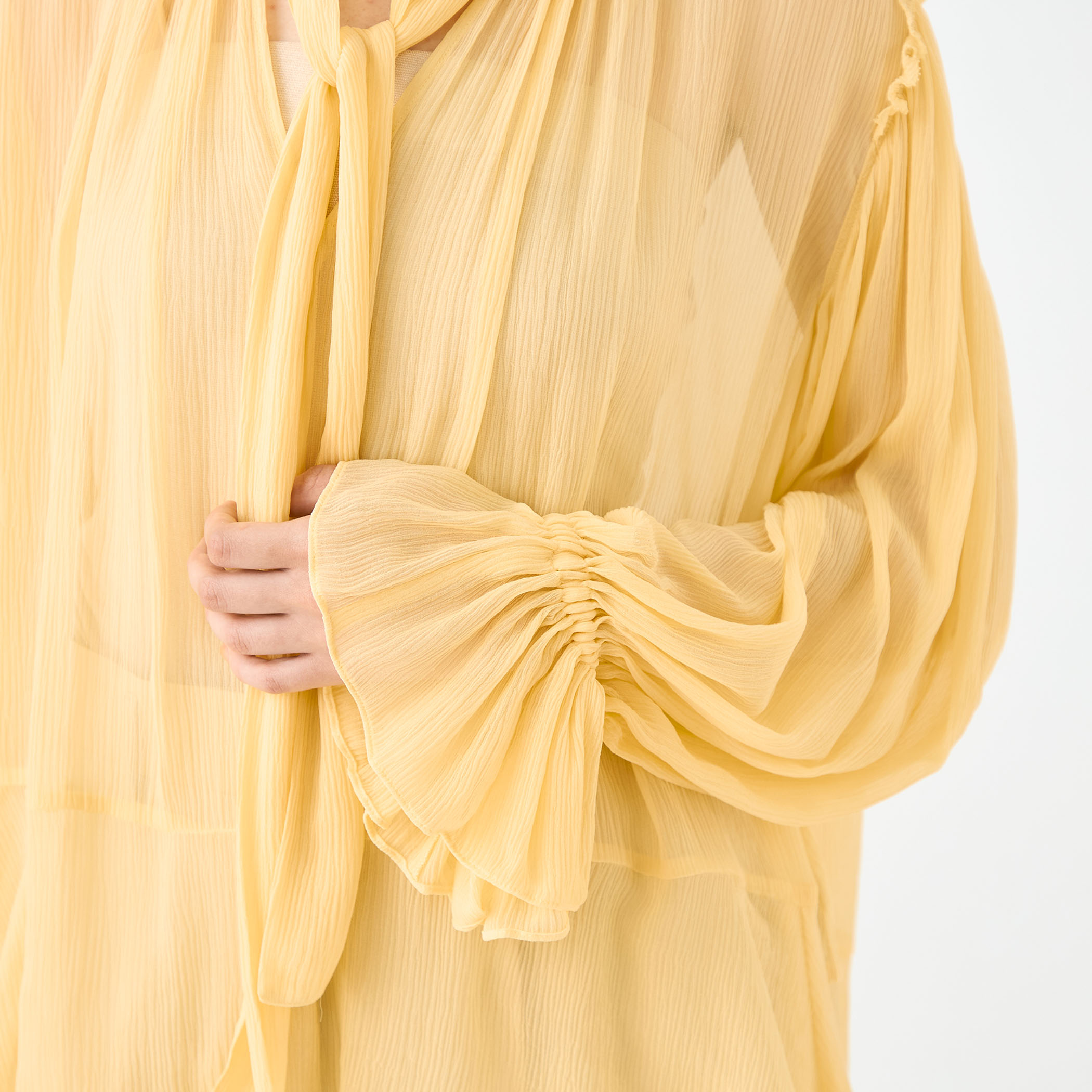 美品✨ ランダムティアード ロングブラウスイエロー yori ランダムティアードロングブラウス イエロー