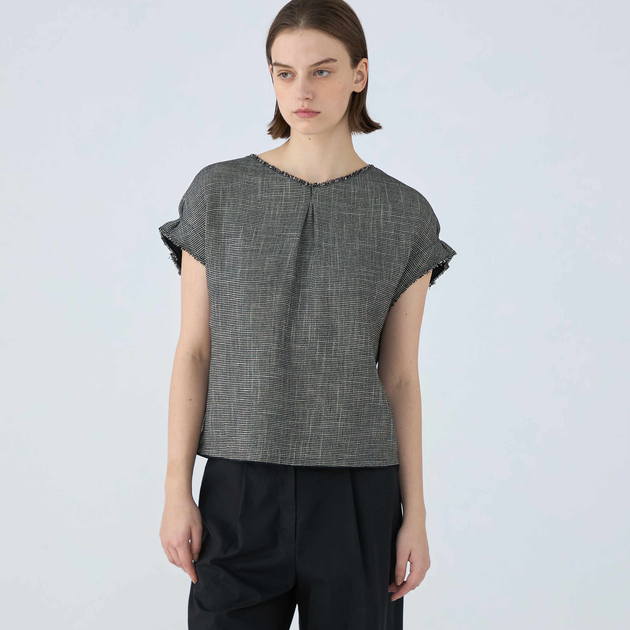 Ballsey ポリエステルレーヨンカラミ タックスリーブブラウス item70244ec2b77011ef93c70242ac