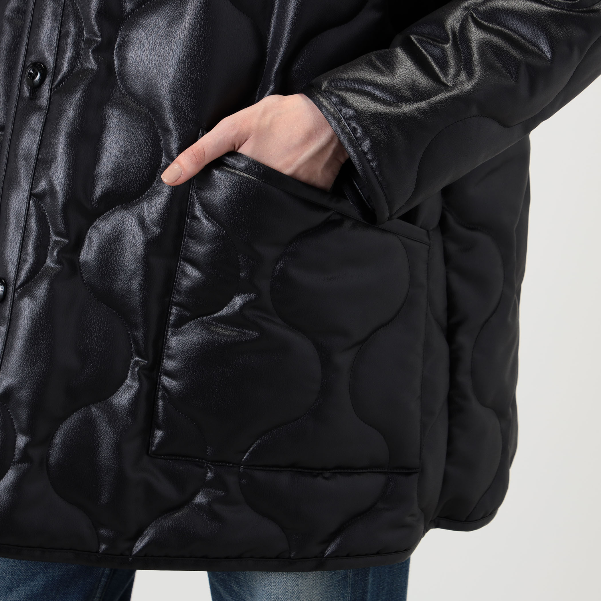 HYKE FAUX LEATHER QUILTED JACKET フェイクレザー キルトジャケット