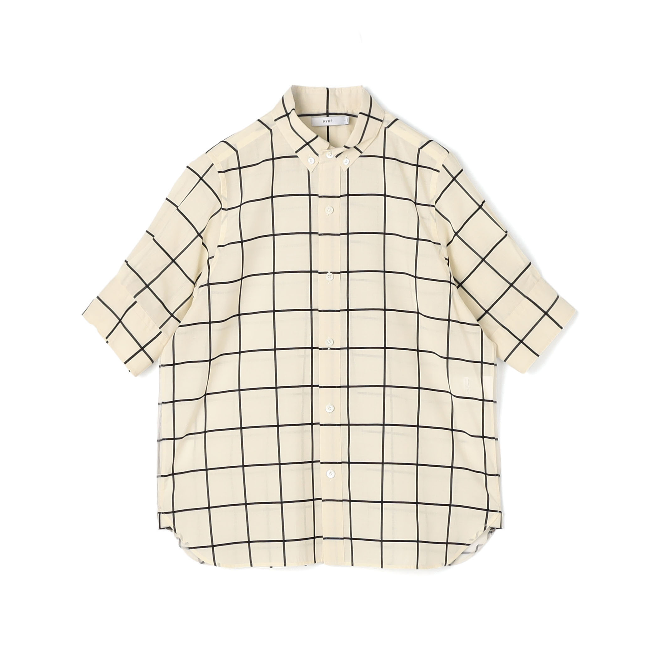 HYKE SHEER BACK WINDOWPANE SHORT SLV ウインドウペンチェック ブラウス