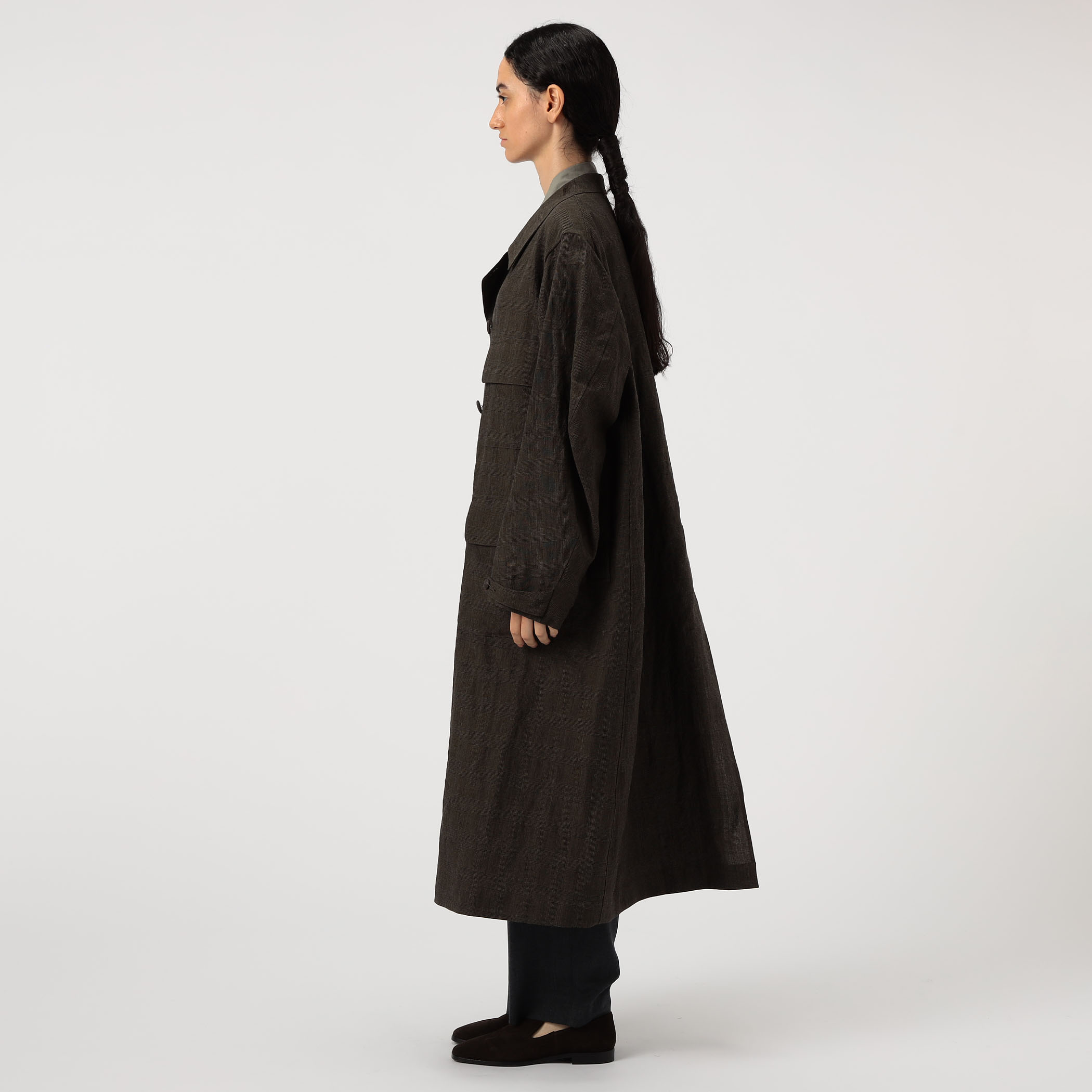 訳あり　Haversack ウールコート HAVERSACK ウールリネングレンチェック アトリエコート