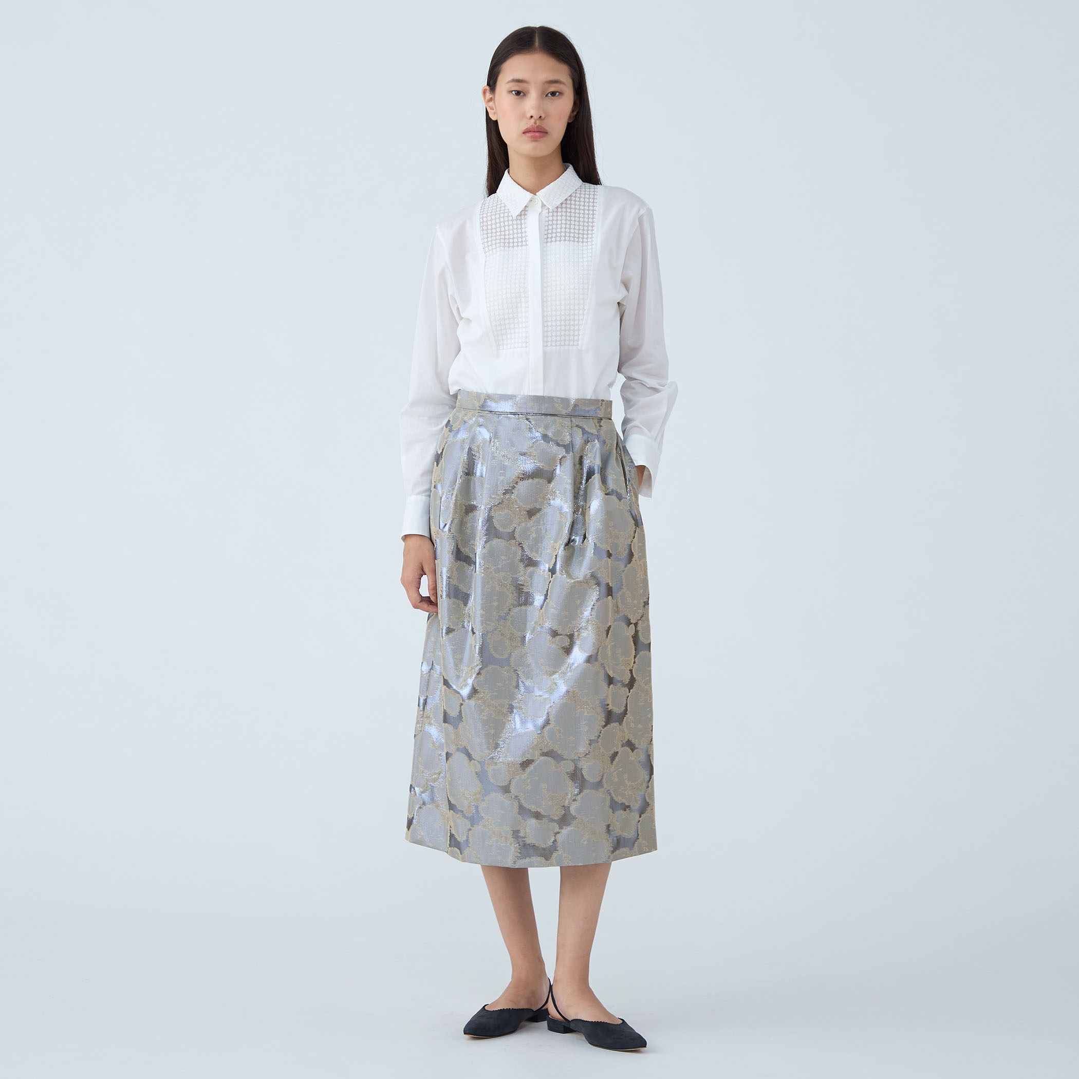 ブルーシャインジャカード タックストレートスカート