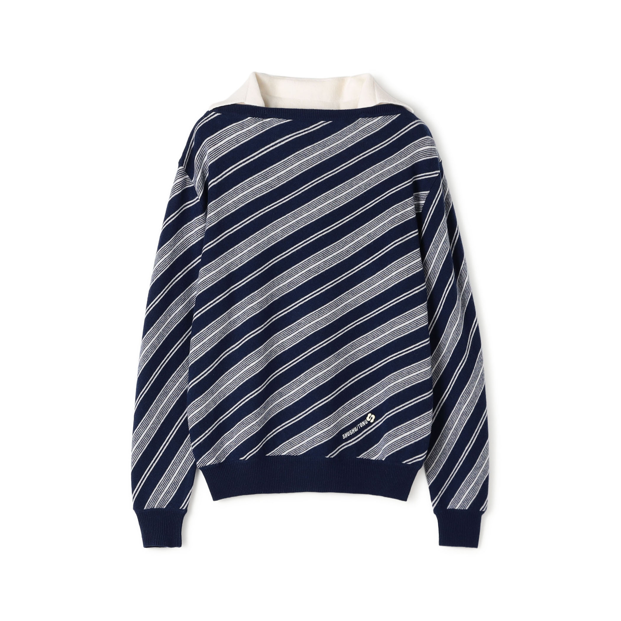 SHUSHU/TONG Twill Knit Top ダイアゴナルストライプニット