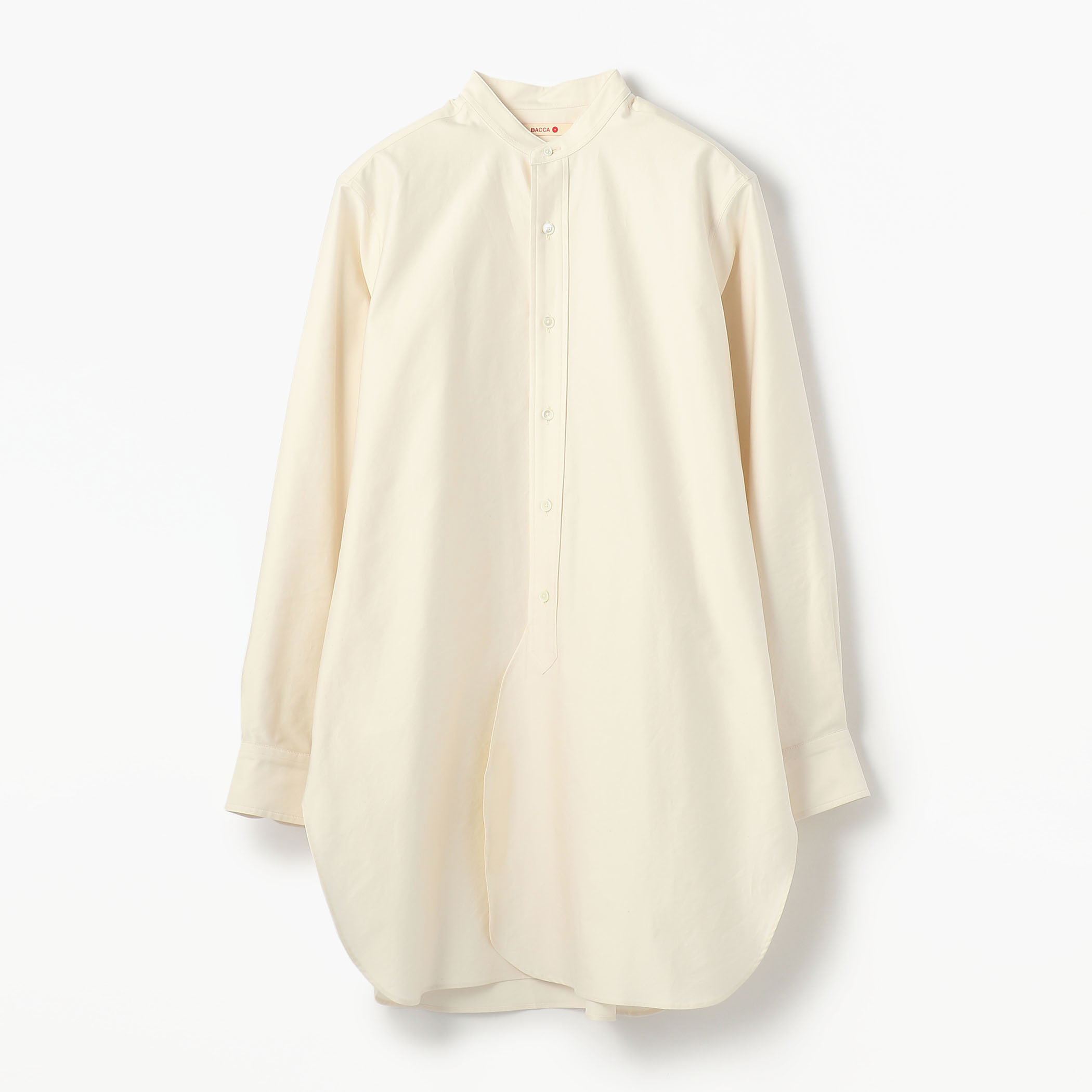 〈MORE10%OFF対象〉■コットンバックサテン スタンドカラーロングシャツ