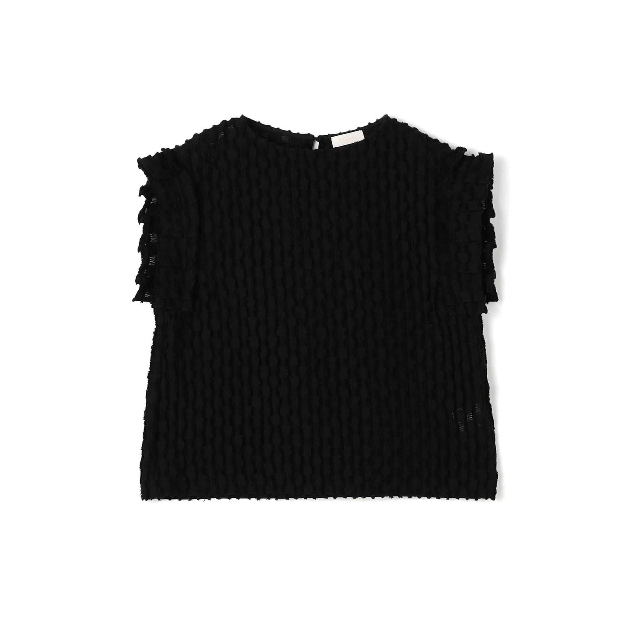 グリッドカットジャカード フリルフレンチブラウス