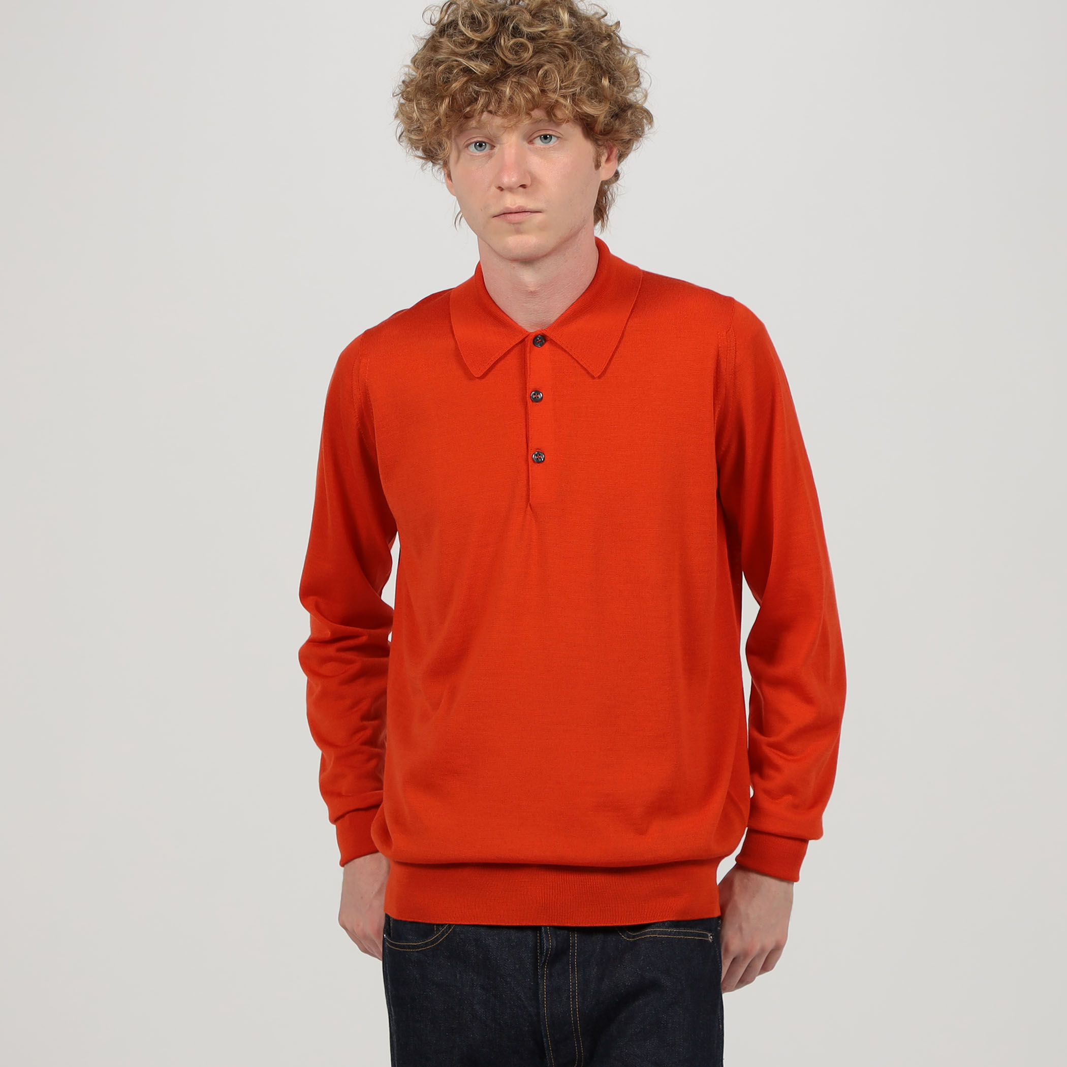 JOHN SMEDLEYイギリス製 ニットポロシャツ エルメスオレンジ 英国製