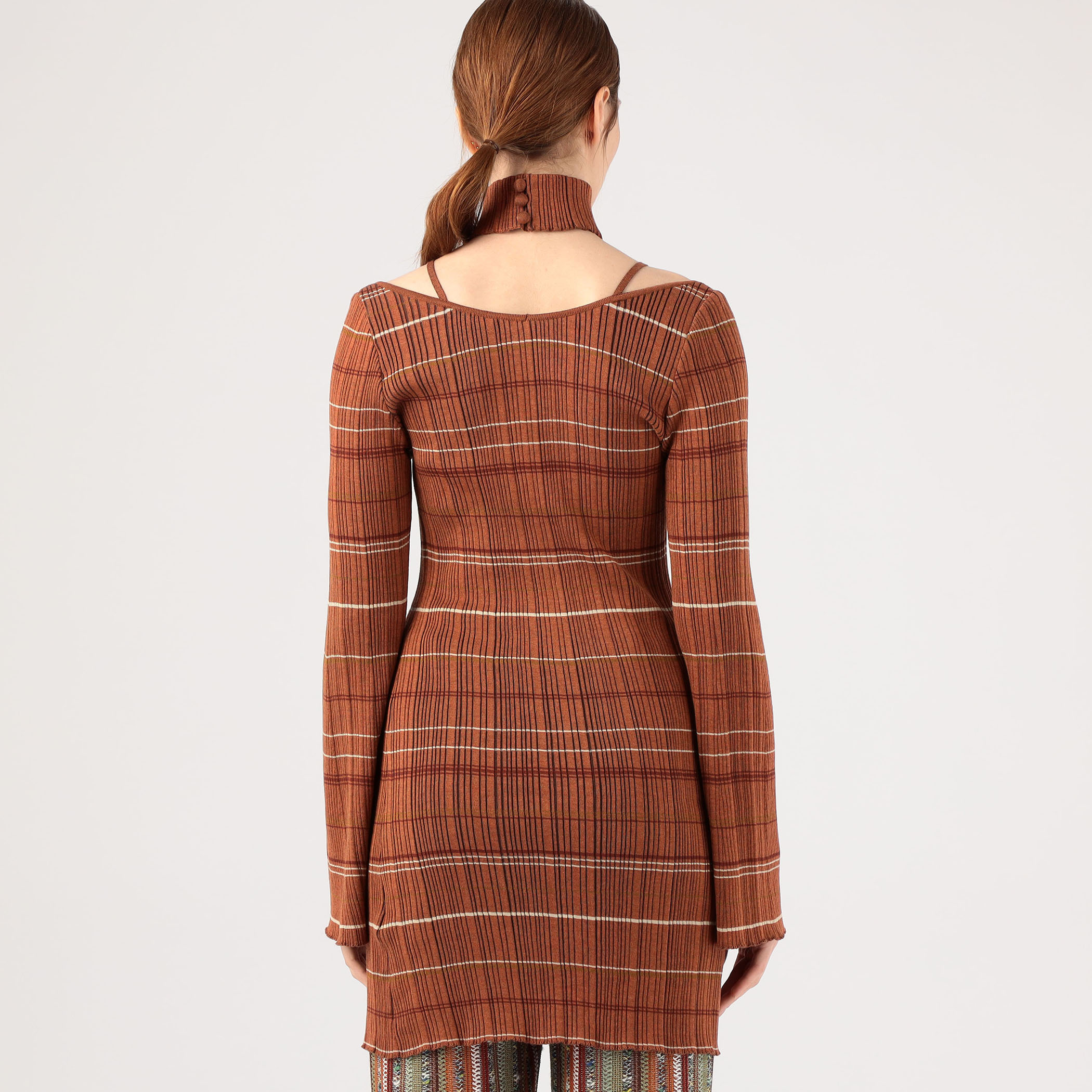 Mame Kurogouchi Random Ribbed Plaid Knitted Dress With Choker｜トゥモローランド 公式通販