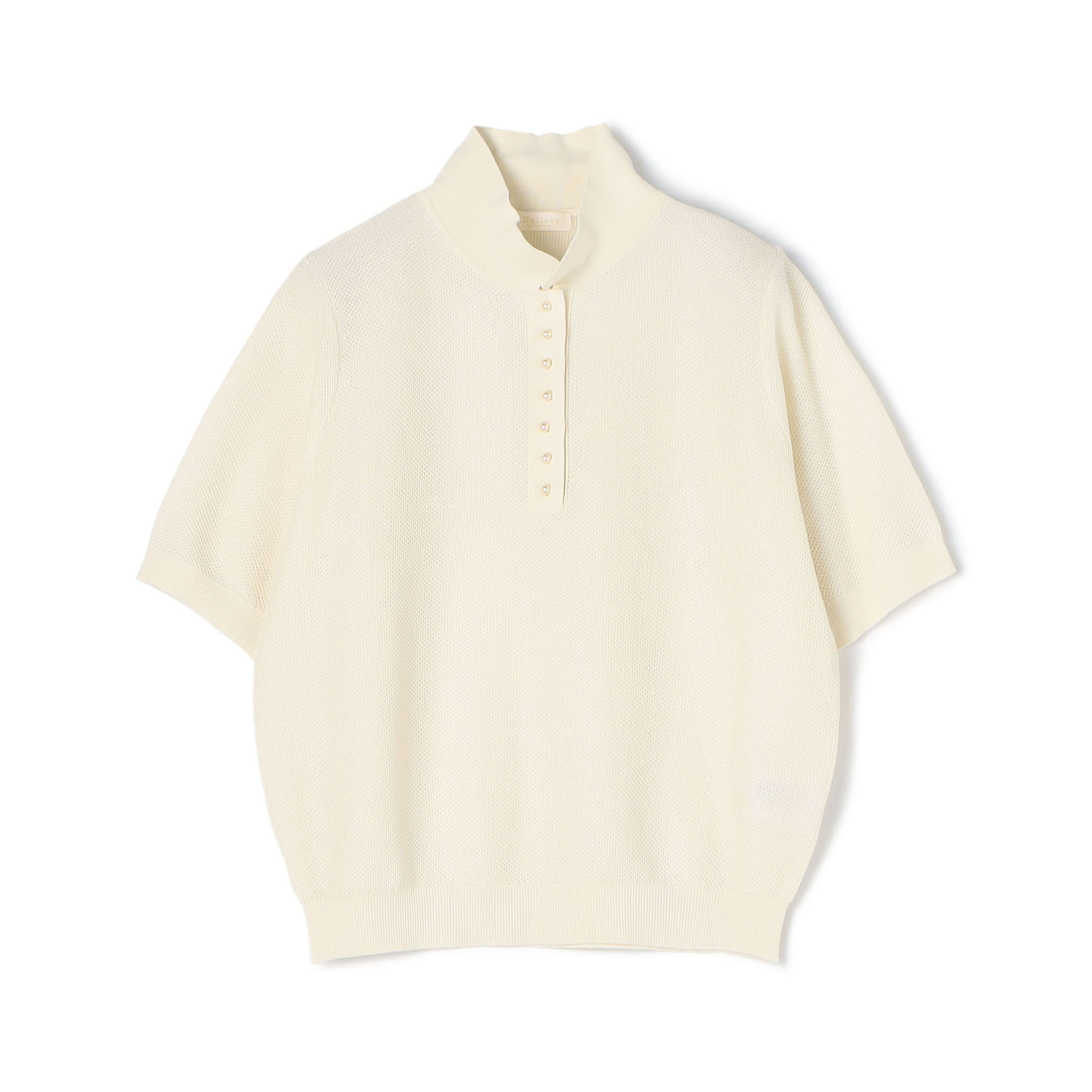 パールメッシュコンビ ポロカラープルオーバー