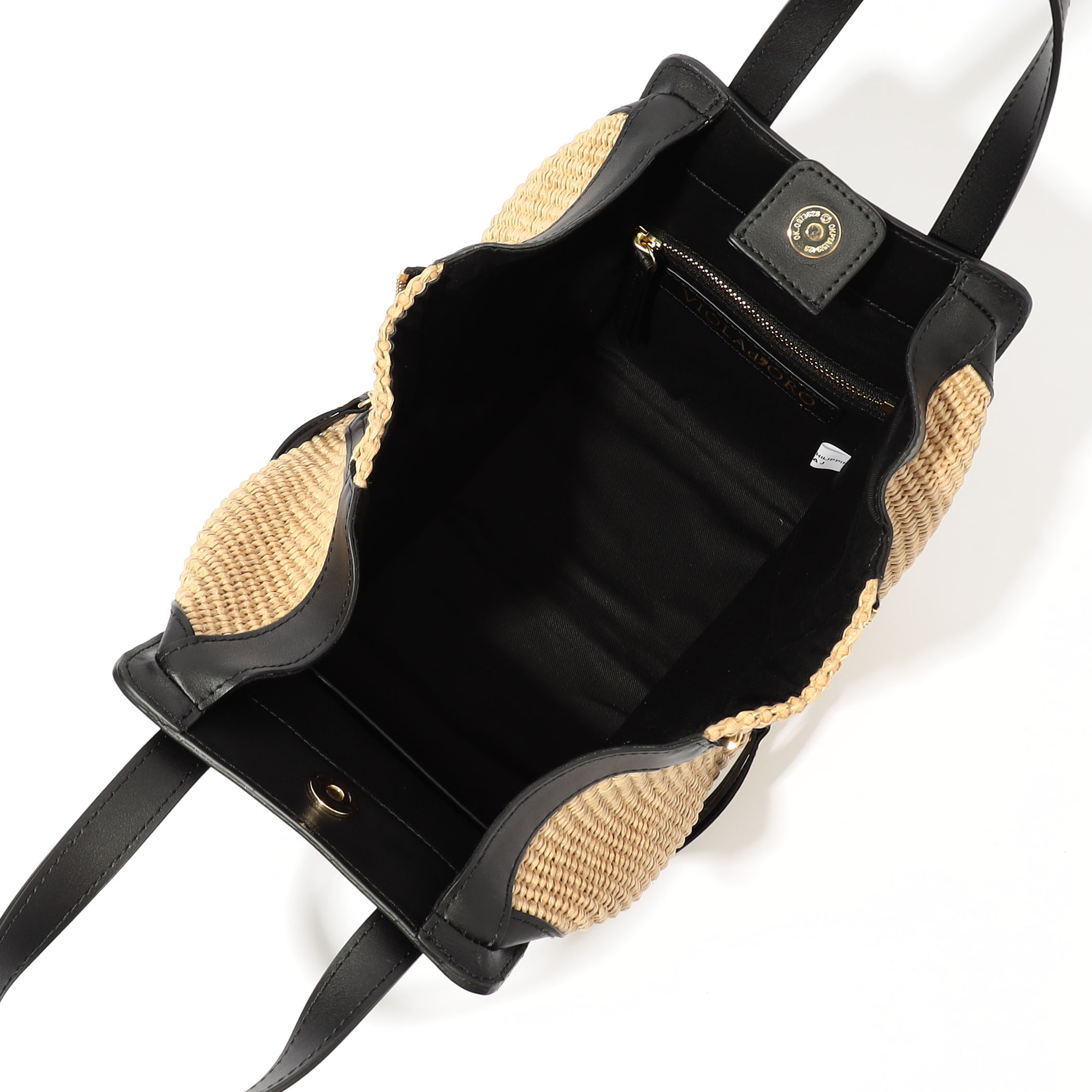 VIOLAd'ORO SANDRO ラフィア レザーコンビ ハンドバッグ VIOLAd'ORO SANDRO ラフィア レザーコンビ ハンドバッグ