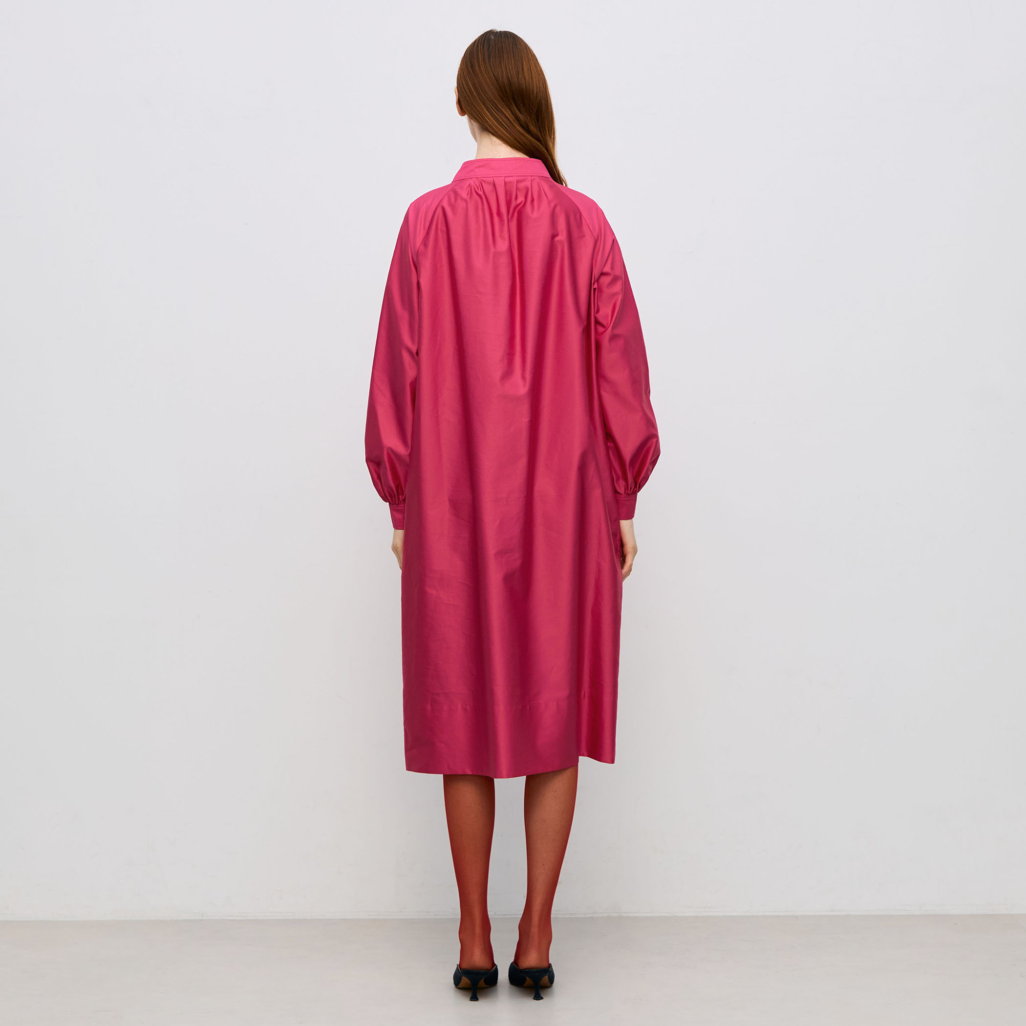 コットンバックサテン ボリュームスリーブワンピース