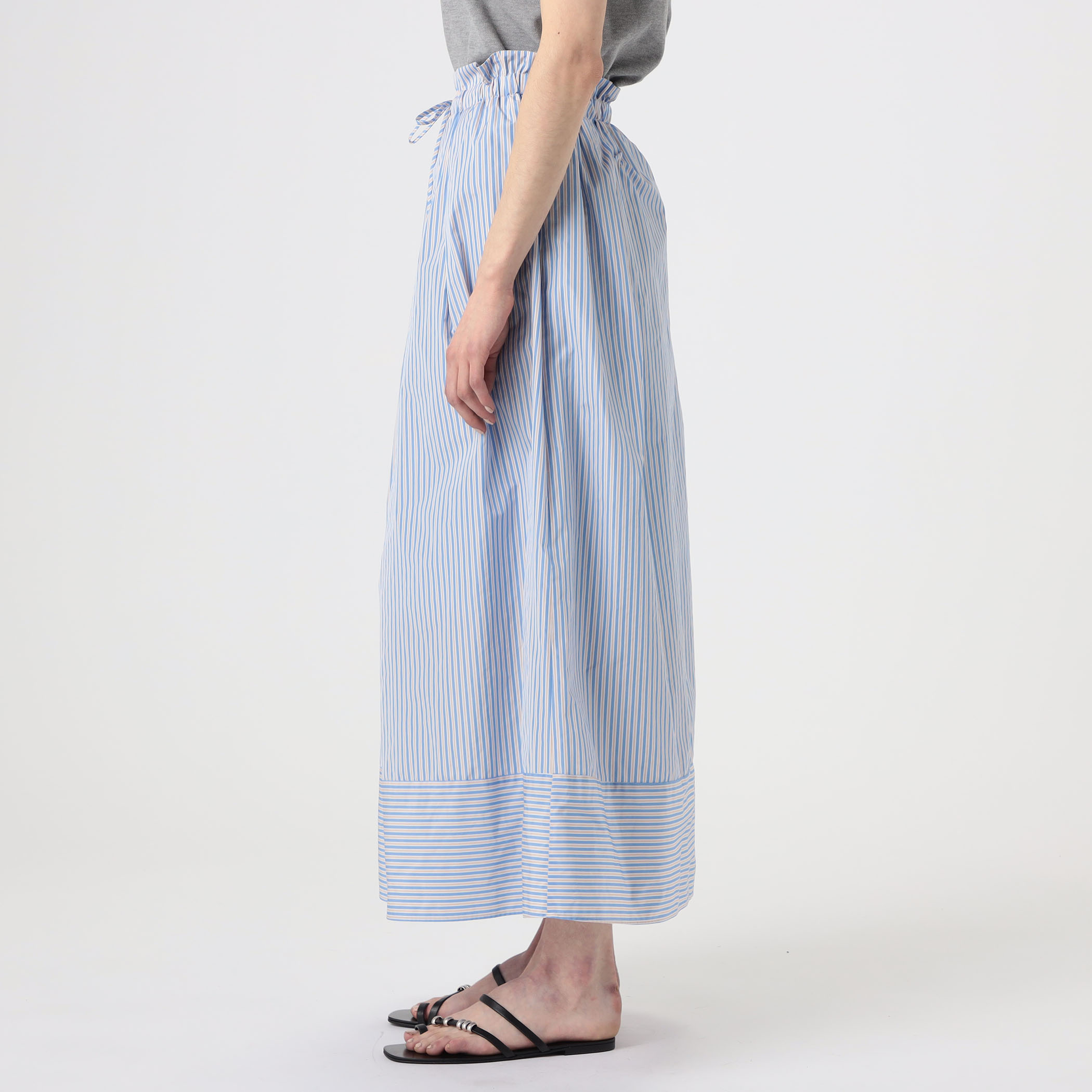 メモリータフタストライプ ギャザーロングスカート｜トゥモローランド