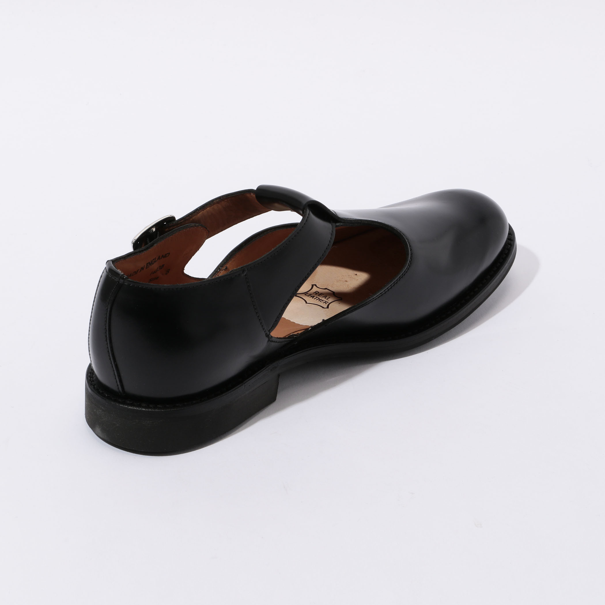 SANDERS ポリッシュドレザー Tストラップ ミリタリーサンダル