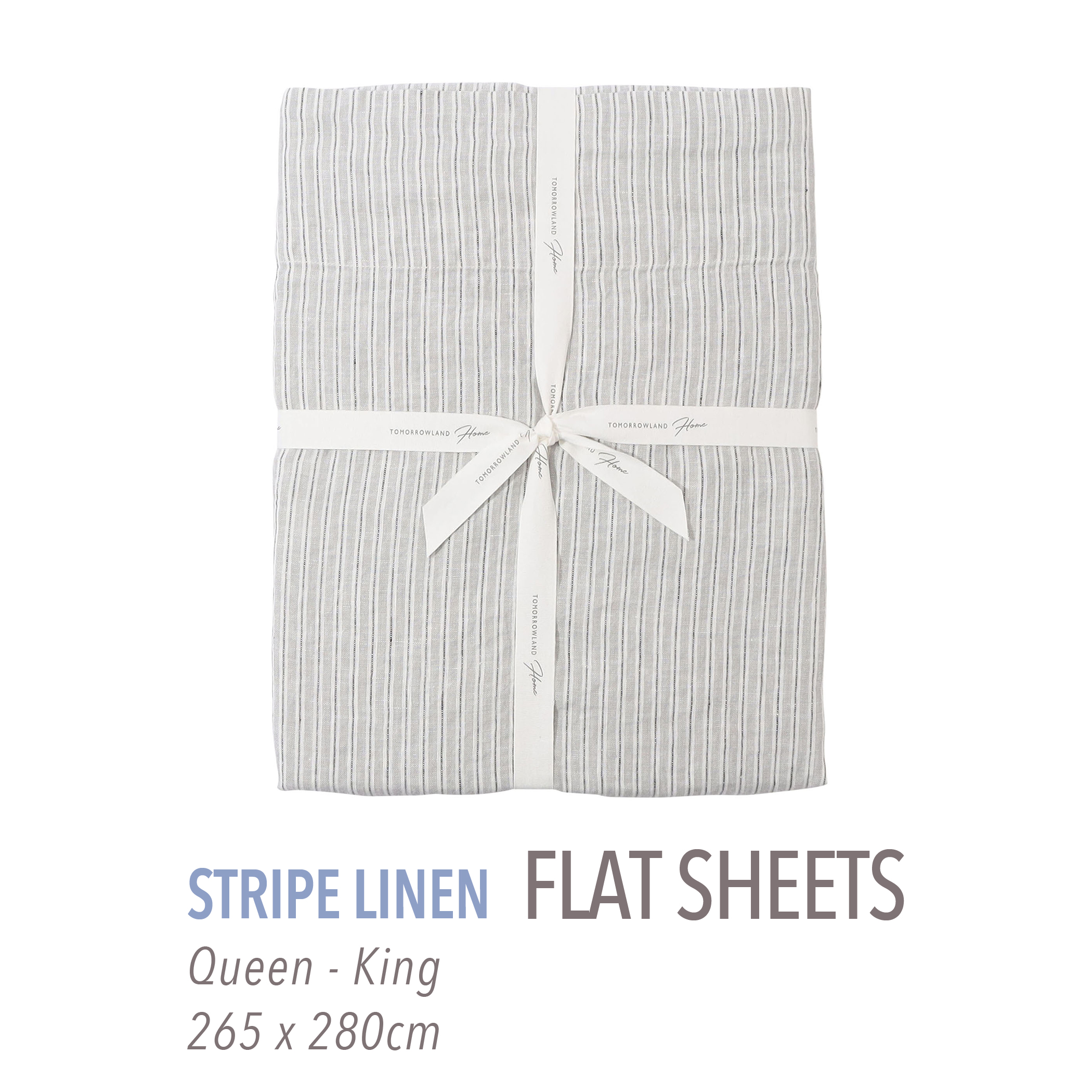 ストライプリネン フラットシーツ（クイーン～キング）