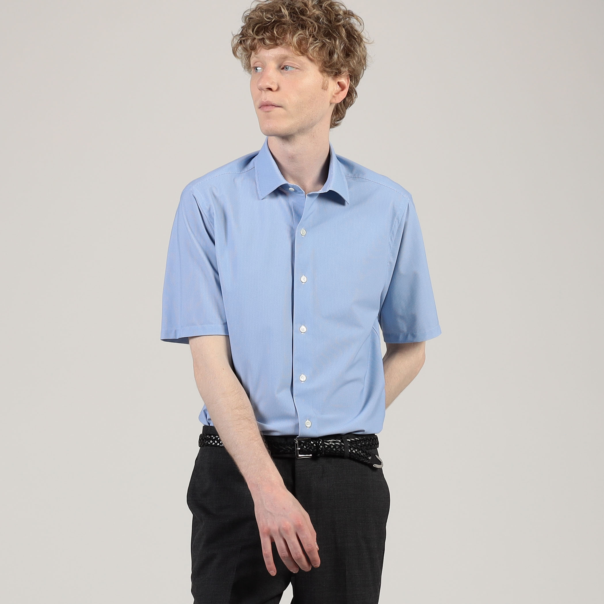 ナイロンポリエステル ワイドスプレッドカラー ハーフスリーブシャツ