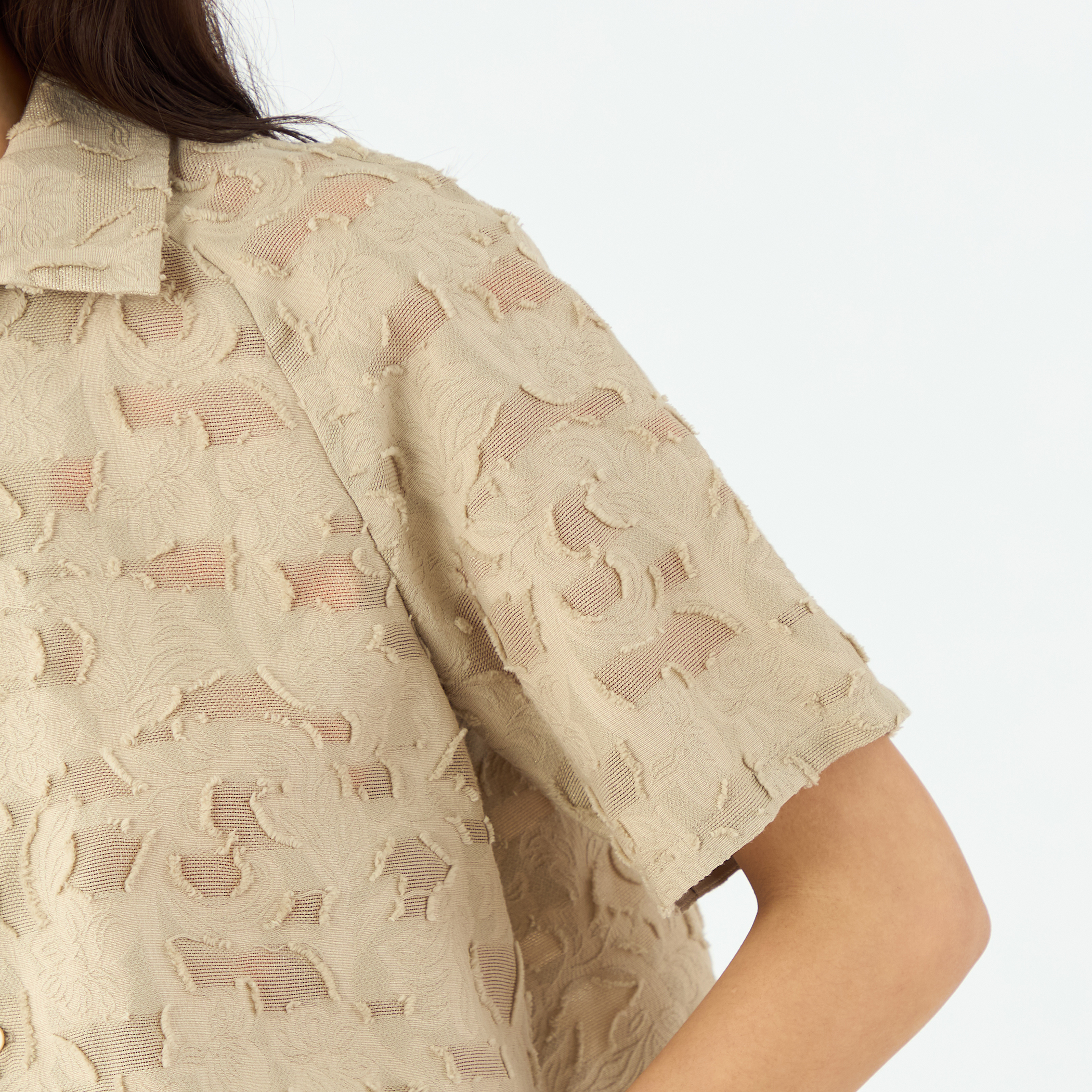 seyto ジャガードレースメッシュハーフスリーブシャツ セール】Jaguard lace mesh half sleeve shirt / ジャガード
