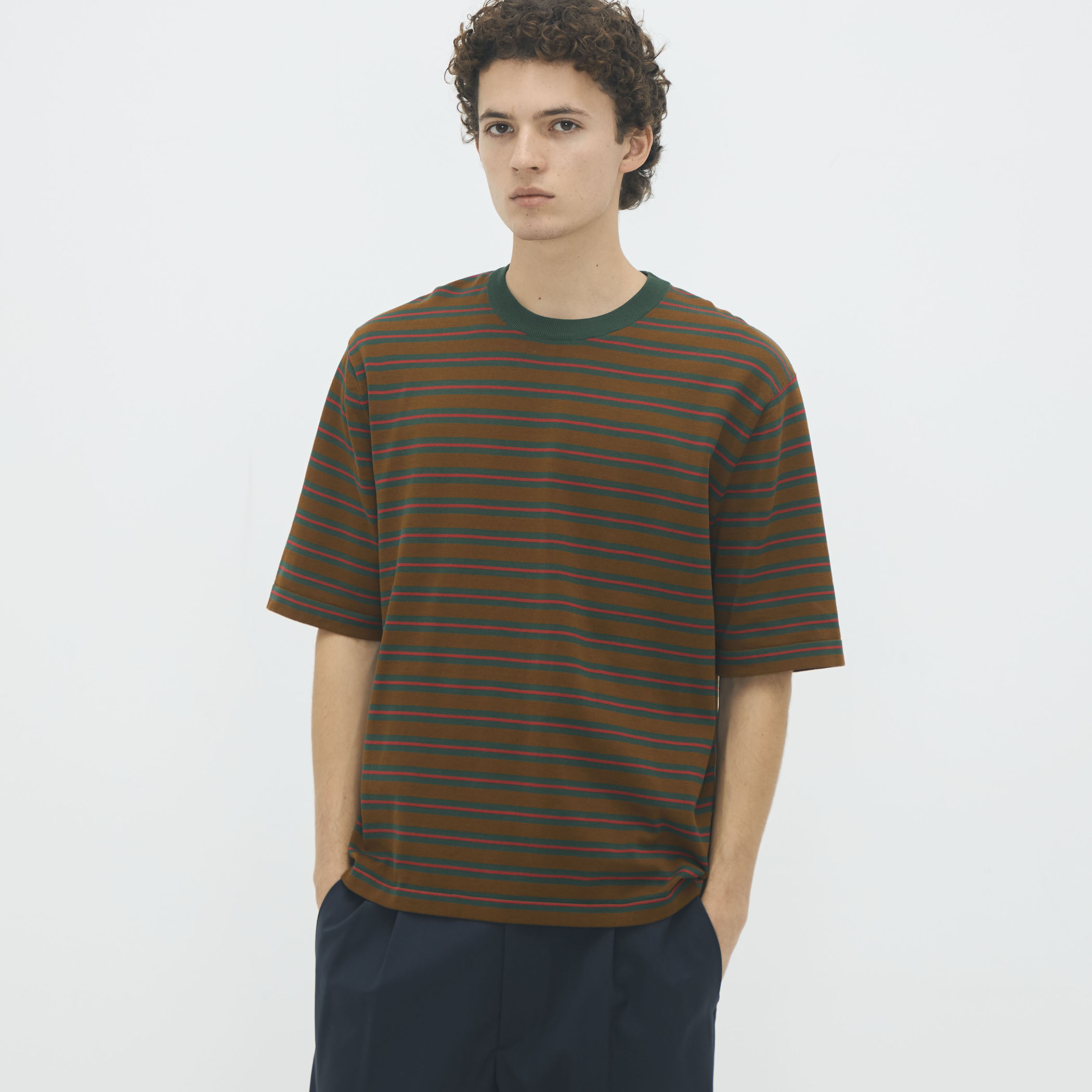 CABaN コットン ハイゲージストライプ クルーネックプルオーバー