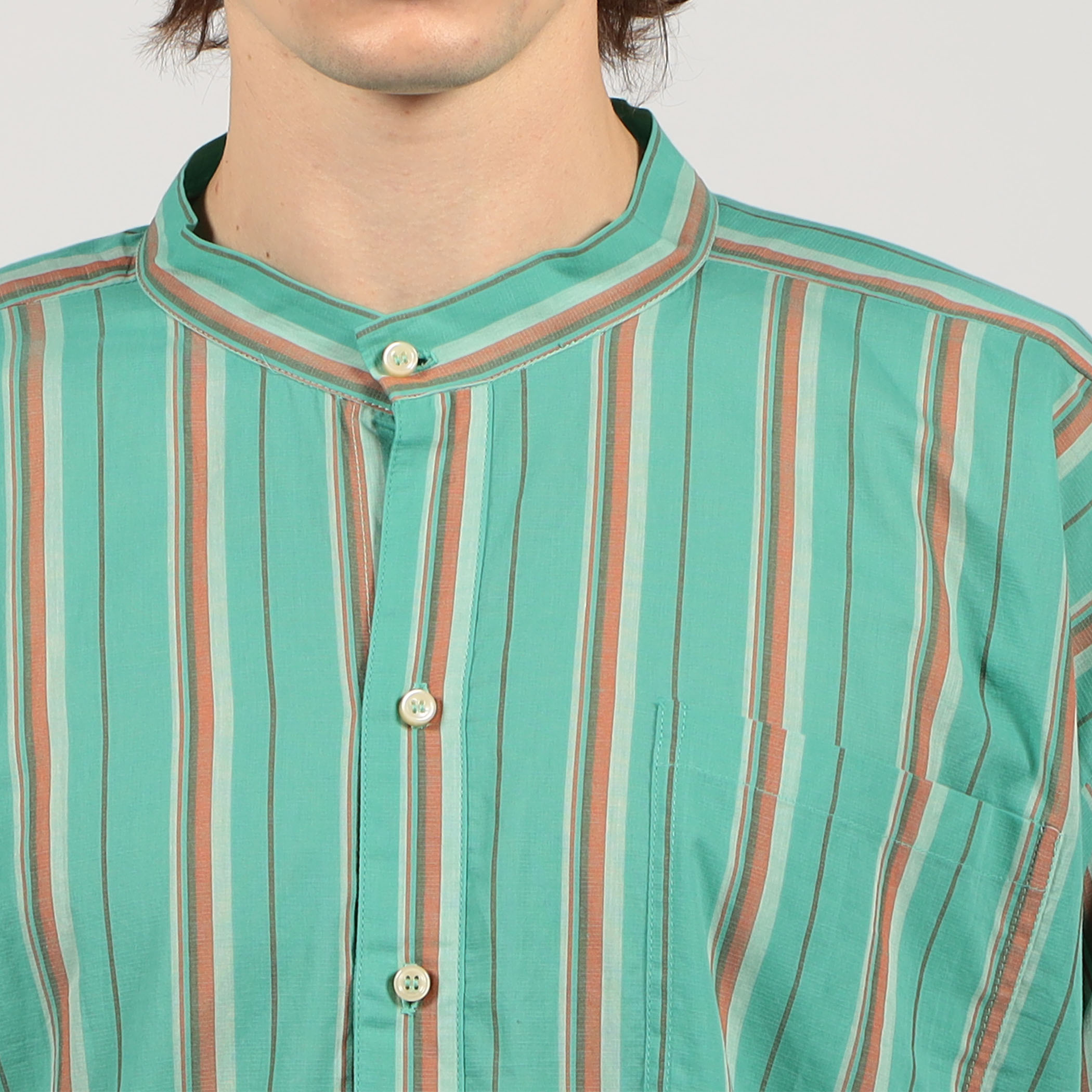 erEvan LICES SHIRT コットン バンドカラープルオーバーシャツ