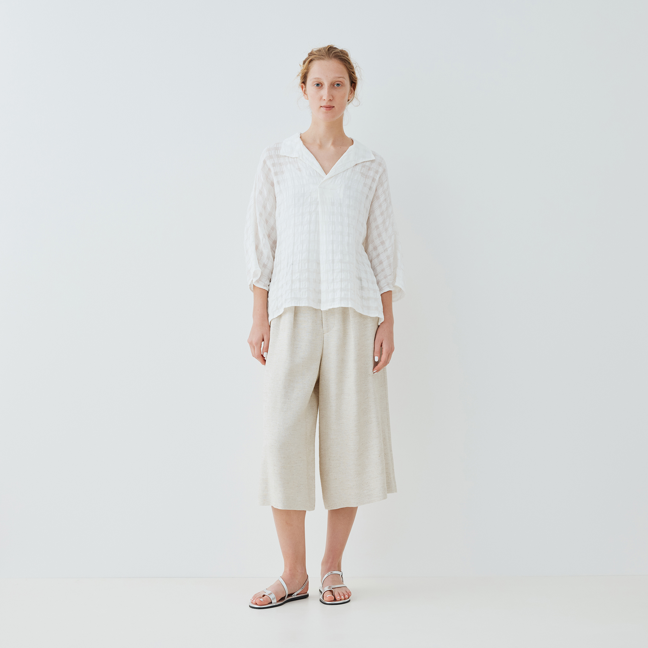 美品 25SS GALERIE VIE ギャルリーヴィー シアーチェック ワイドシャツ 23-01-51-01181 サイズF ホワイト レディース 古着 中古 USED シアーチェック ワイドシャツ｜トゥモローランド 公式サイト