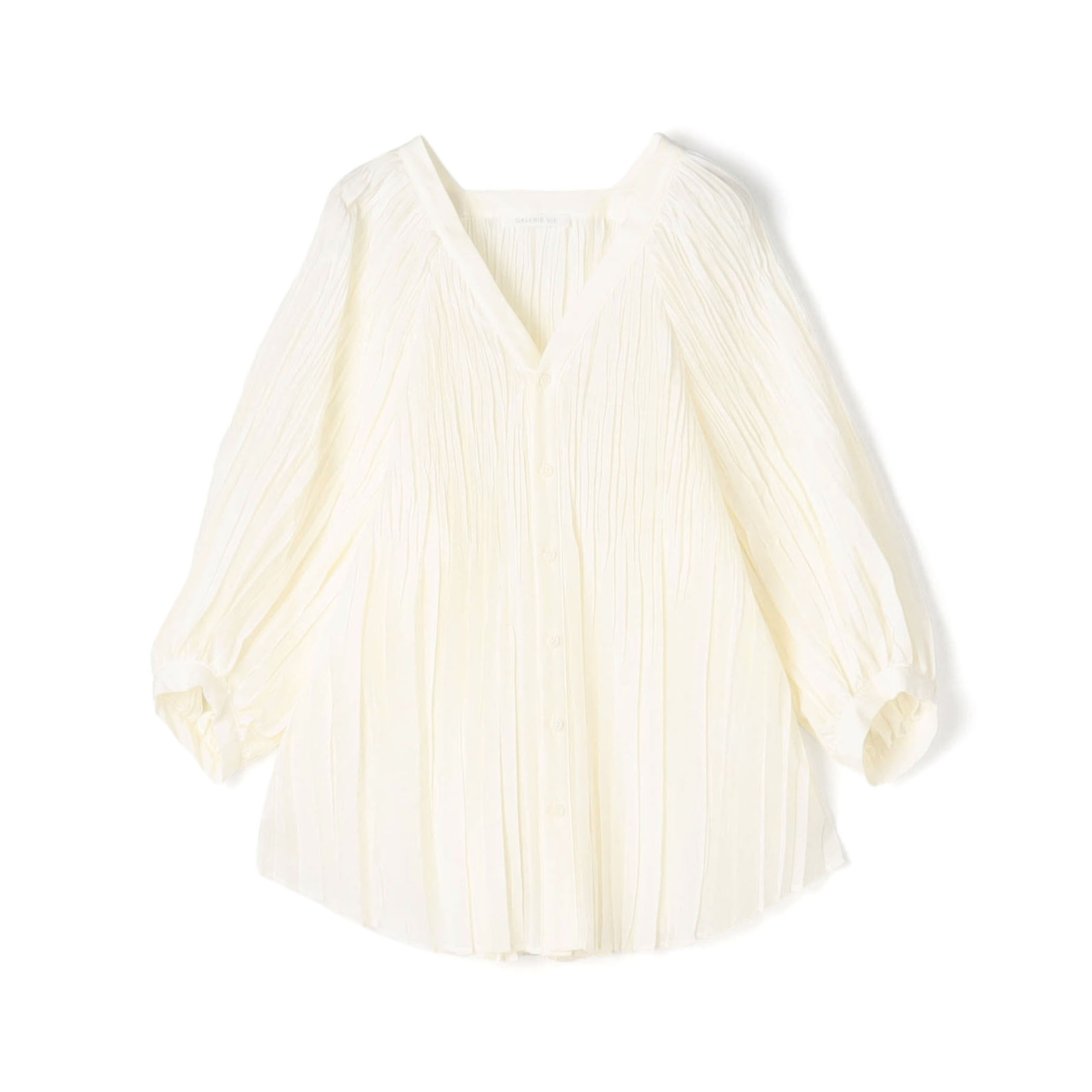 コットンシルクプリーツ Vネックシャツ