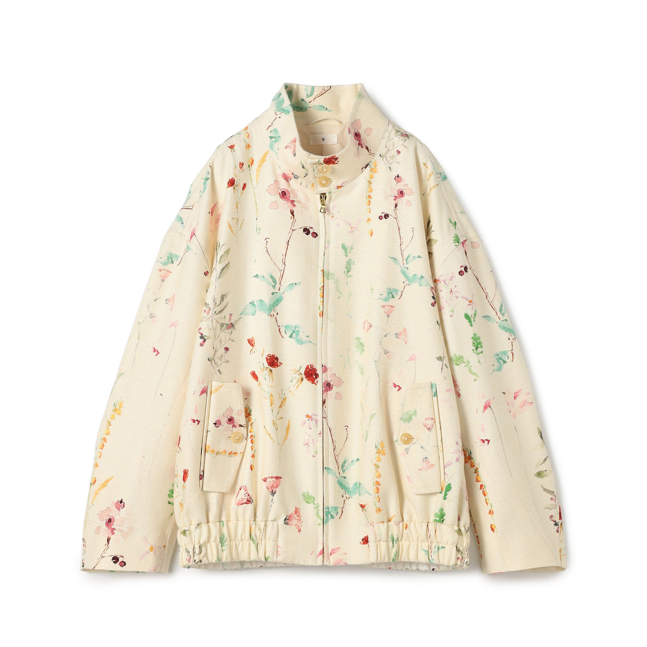 シルク フラワープリント スタンドカラーブルゾン