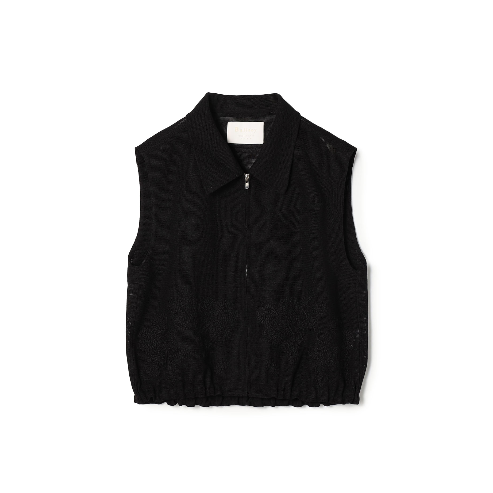 フラワーメッシュエンブロイダリー ジップアップジレ