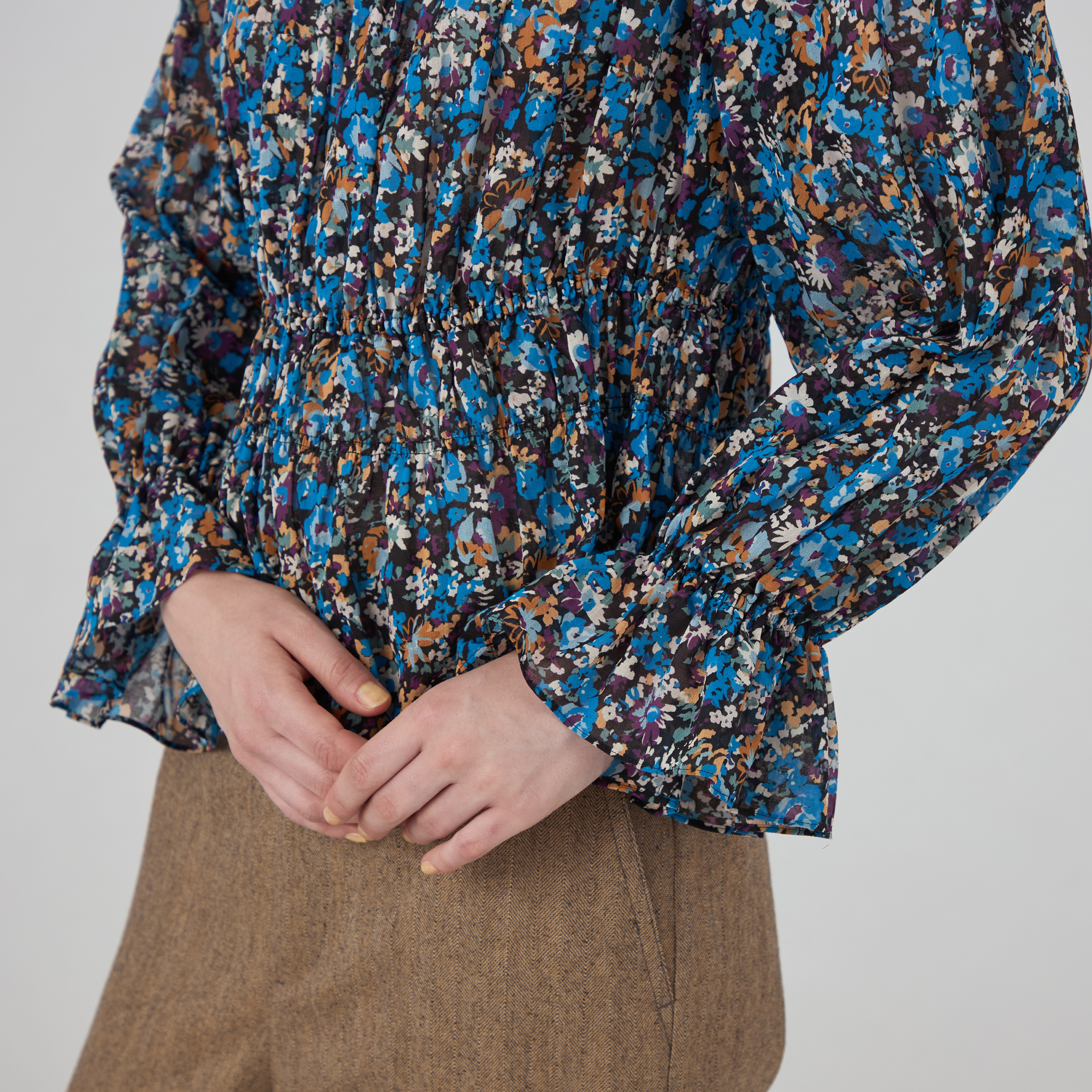 SOULEIADO 24AW コットンプリント シャーリングブラウス 定価26400円 75014401202 サイズ36 ブラウス シャツ ブルー 多色 レディース ソレイアード【中古】5-0319G◎ SOULEIADO 24AW コットンプリント シャーリングブラウス 定価
