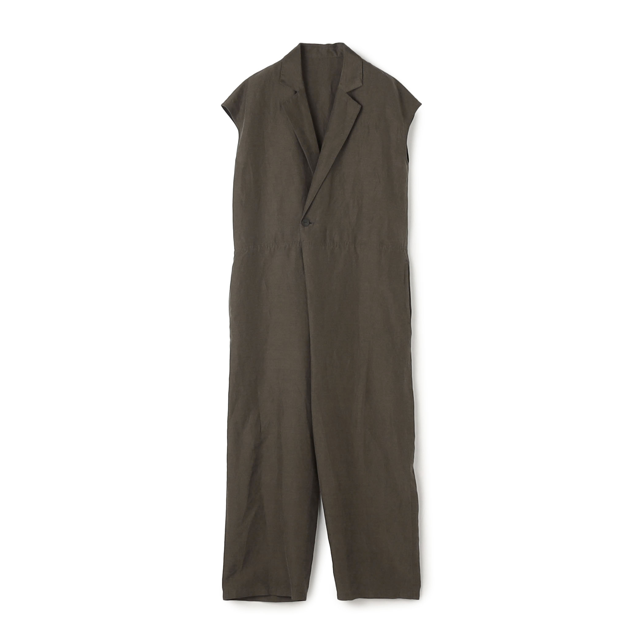 リネンキュプラシルクコンパクト チェスターカラーサロペット