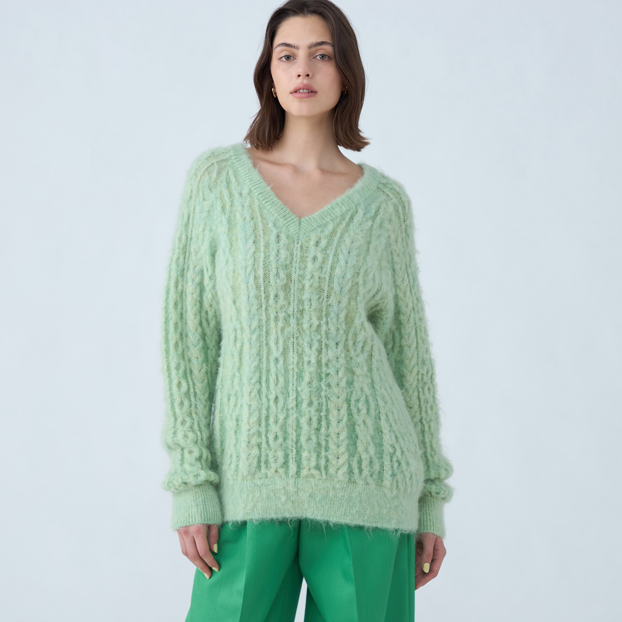 マカフィー MACPHEE トゥモローランド MOHAIR STRETCH Vネックプルオーバー 12-02-74-02611 シャギーニット 長袖 サックス S TOMORROWLAND MACPHEE(マカフィ) MOHAIR STRETCH Vネックプル