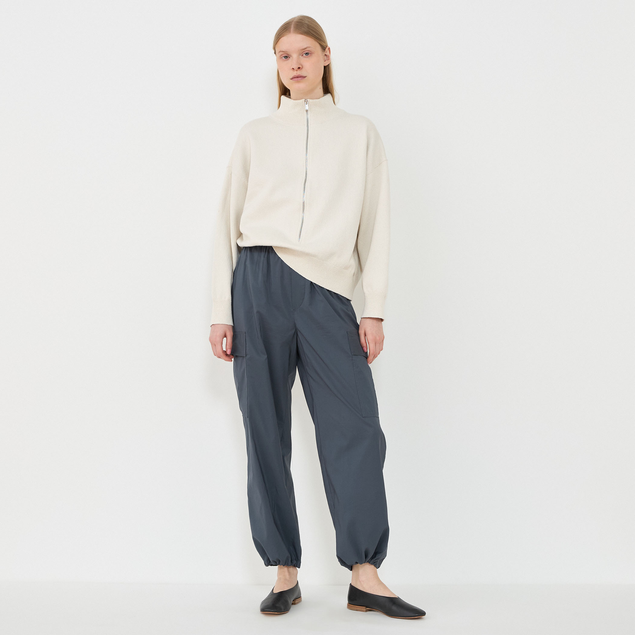 【GALERIE VIE】シープスキンハーフジッププルオーバー　本革　レザー SEQUENZ 90s 1/2 ZIP SWEAT / 裏起毛 オーバーサイズ プル