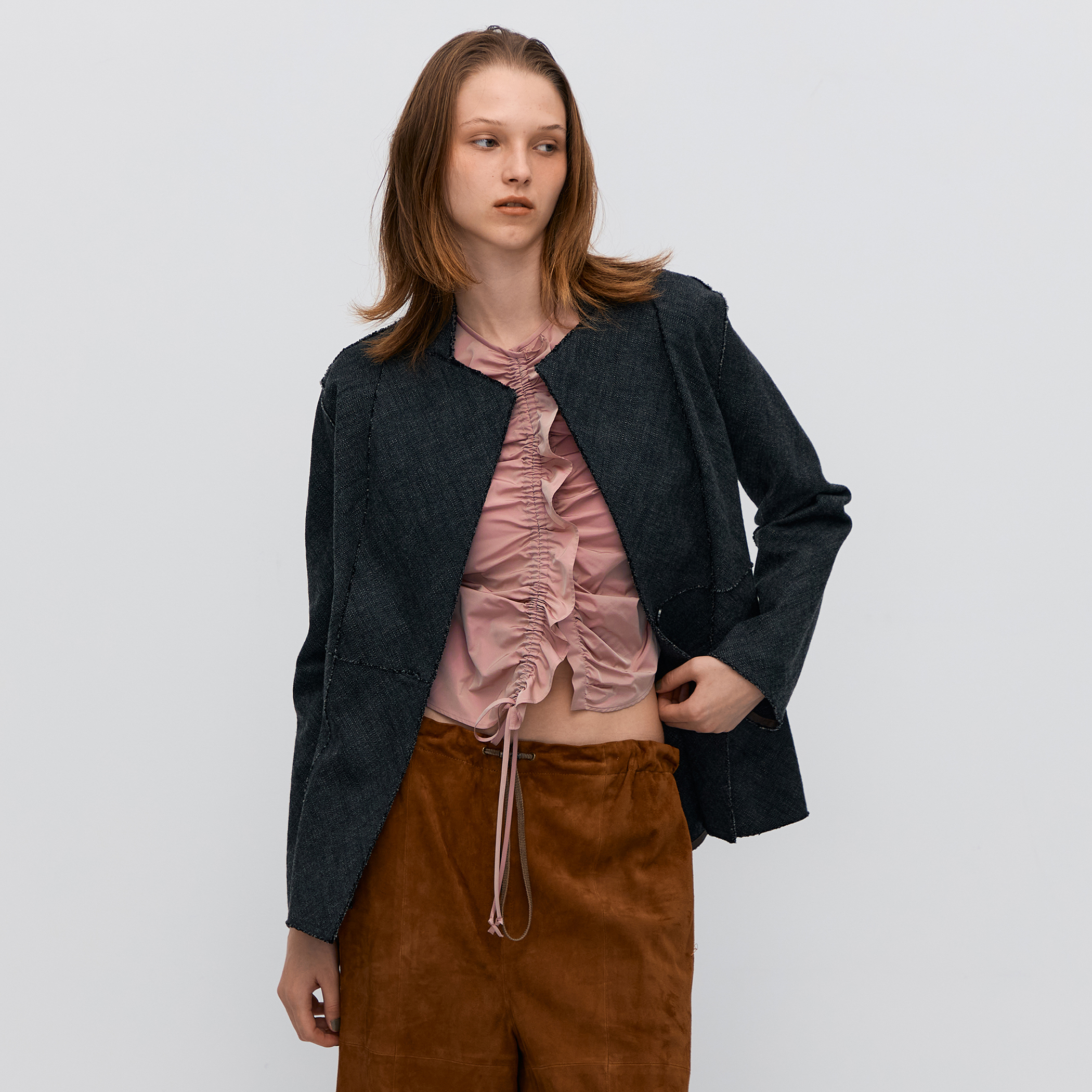 ヘリンボーンツイード ノーカラージャケット｜トゥモローランド 公式通販