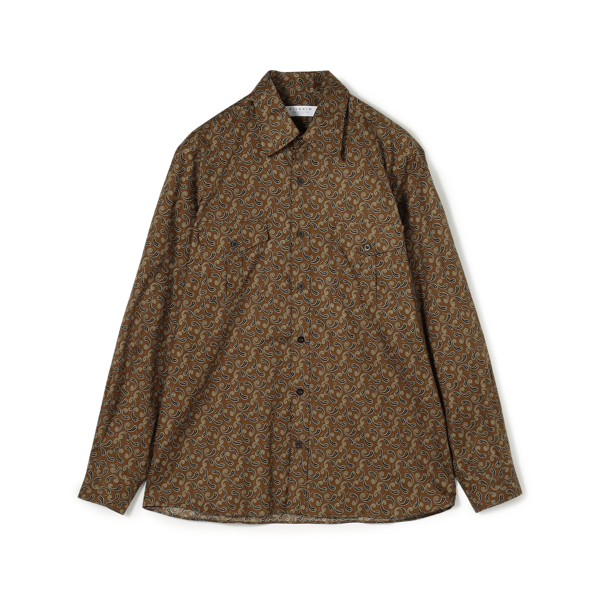 コットンツイル ペイズリープリント ダブルポケットレギュラーカラーシャツ