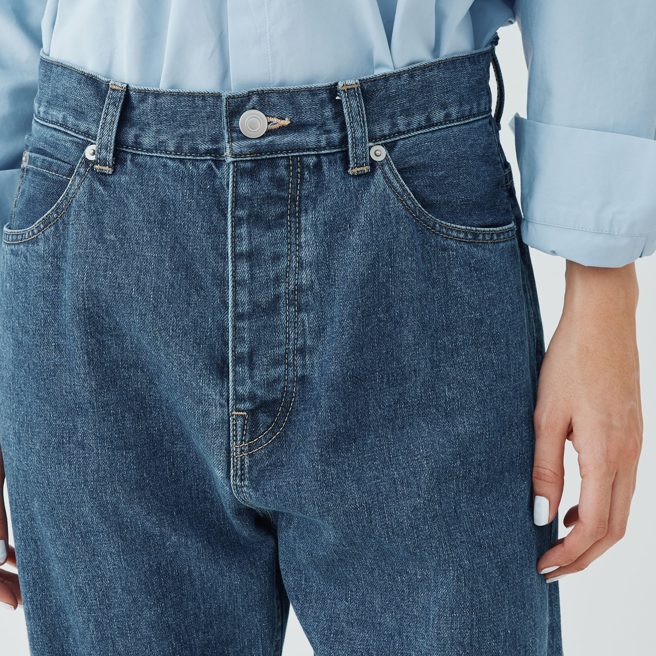 1970年代ヨーロッパヴィンテージ ベルボトムオールインワン OTOE ヴィンテージブルーデニム ロングヘムパンツ｜トゥモローランド