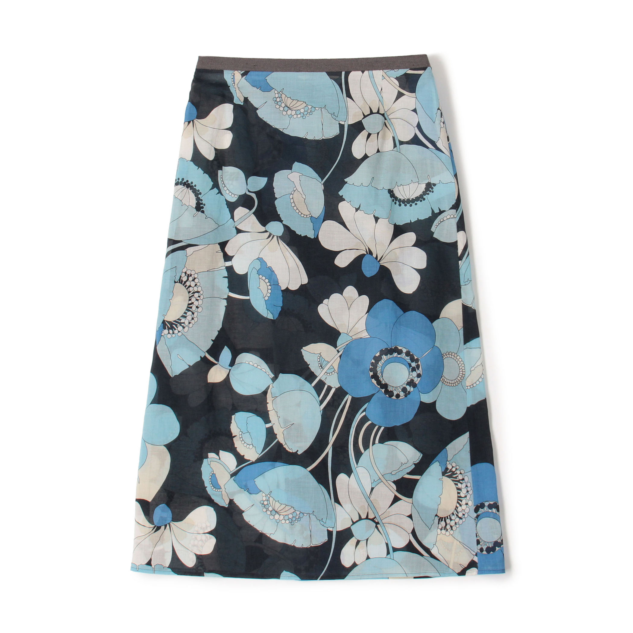 ブルーフラワープリント ラップスカート