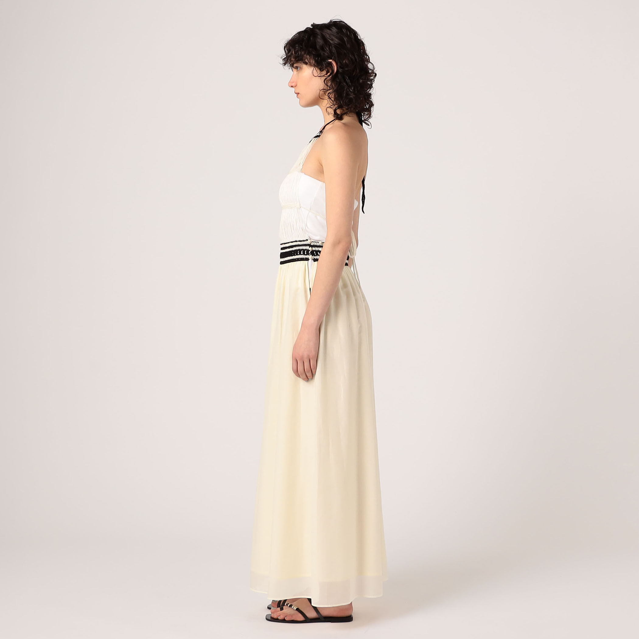 コットンシルクローンレースコンビ ホルターネックワンピース