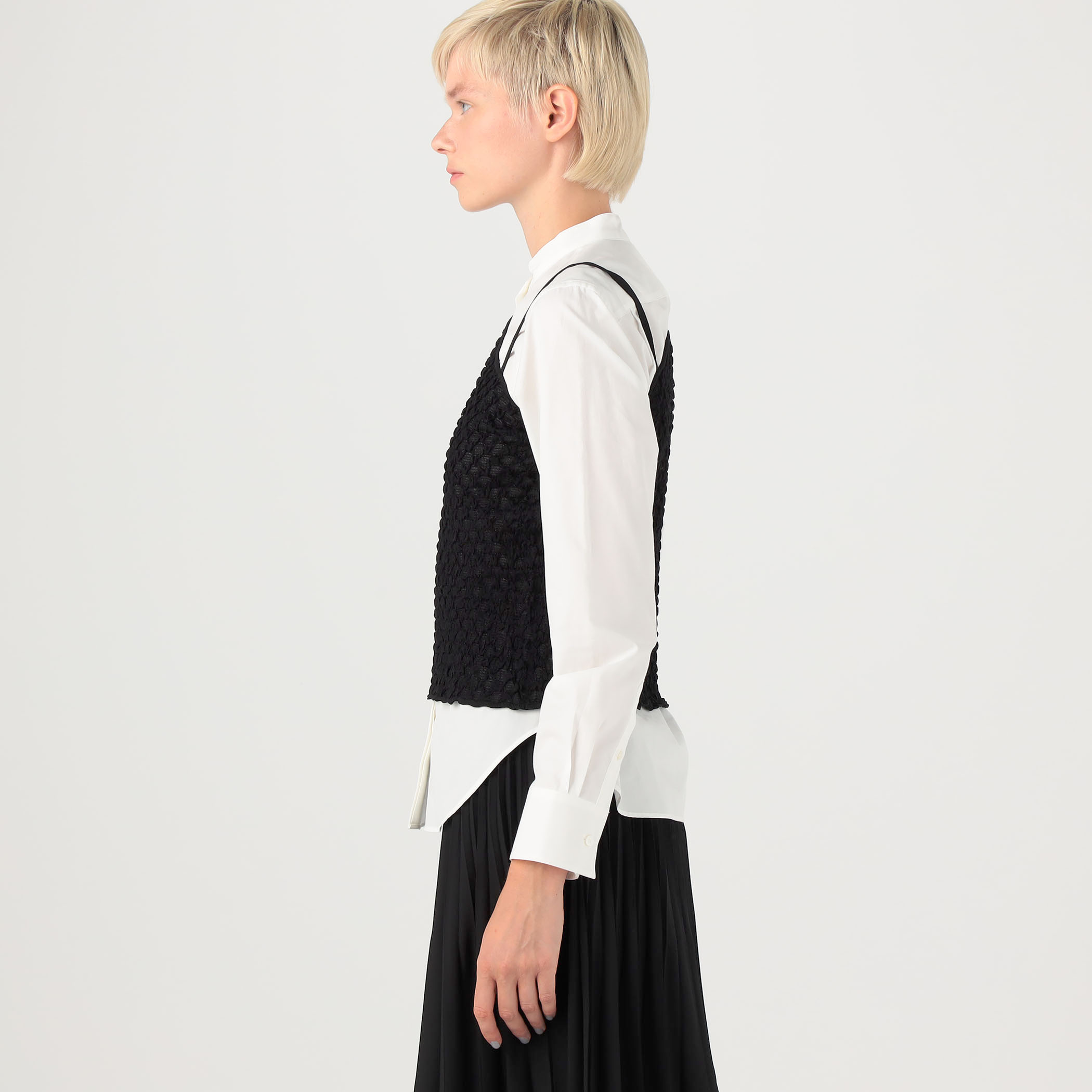 シャーリングジャカード アシンメトリータンクトップ