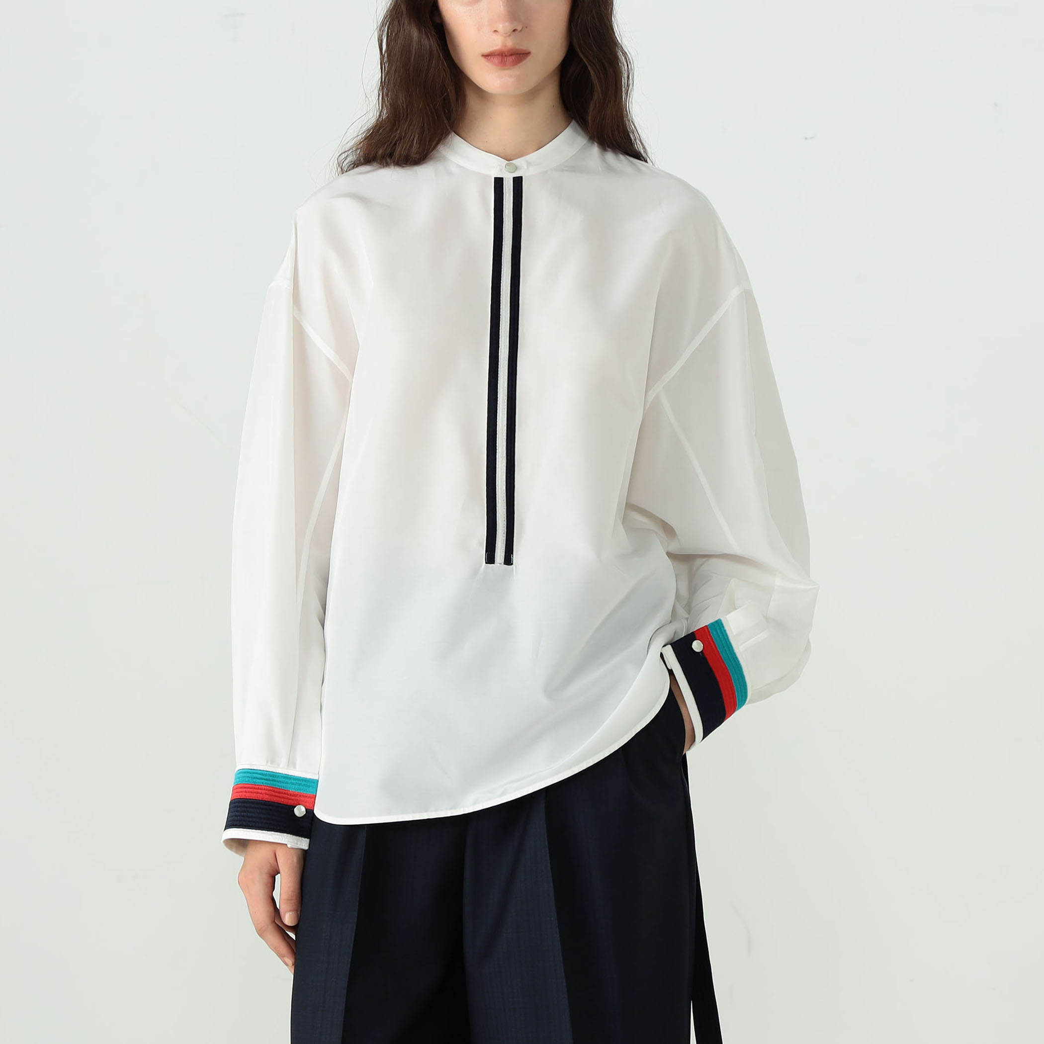 メディマ Medima ラフィンティシルク レース付スタンドカラー長袖 LL
