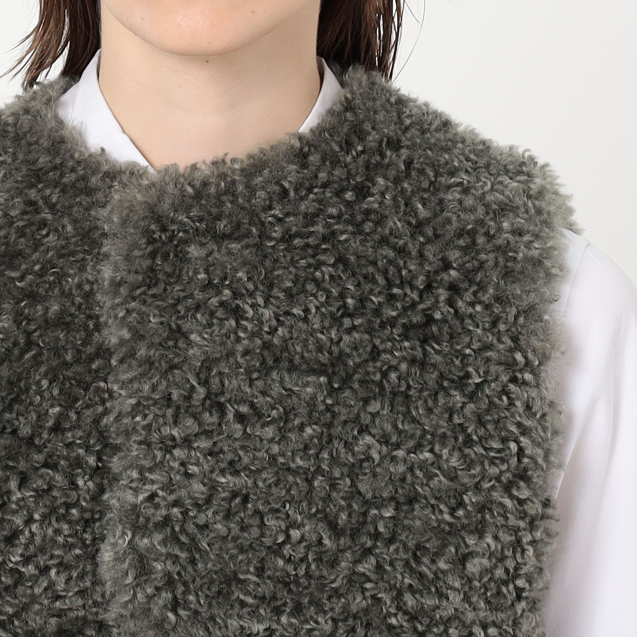 HYKE FAUX SHEARLING CROPPED VEST クロップドベスト