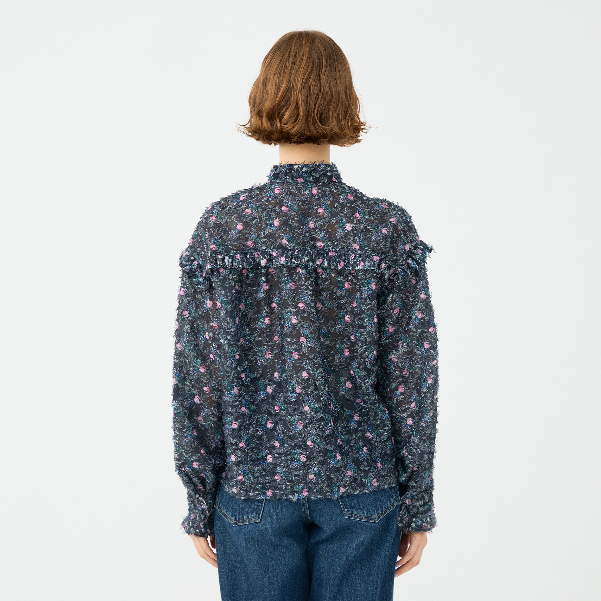 ラメカットジャカード カラーフリルブラウス｜トゥモローランド 公式通販