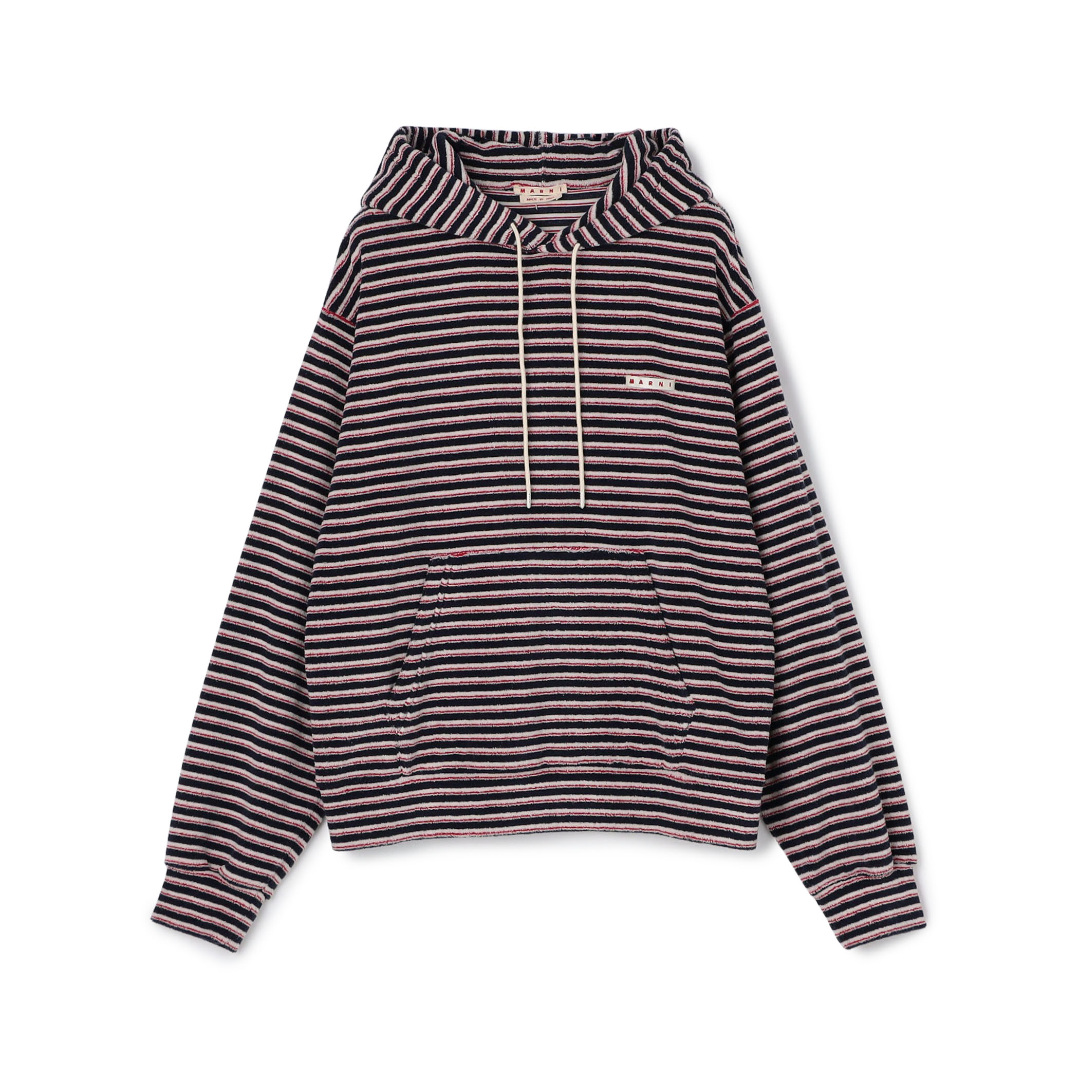 MARNI ポリエステルコットンパイル ボーダーフーディ