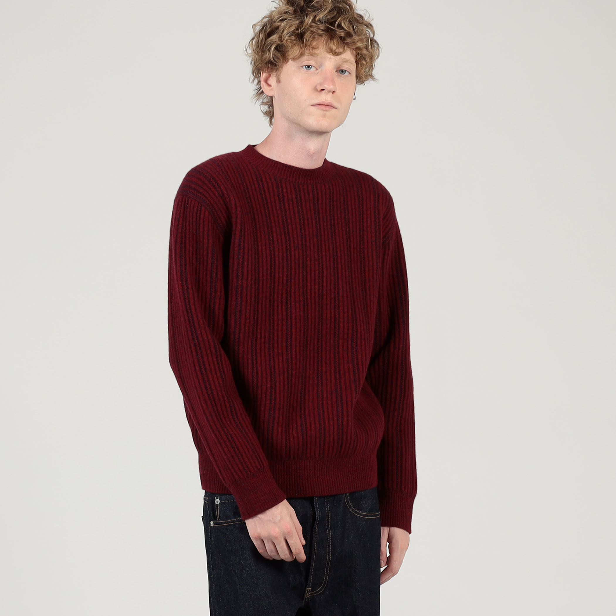 美品　トゥモローランド　ウールカシミヤニット　バイカラー　クルーネック ウールカシミヤシルク リブクルーネックプルオーバーニット